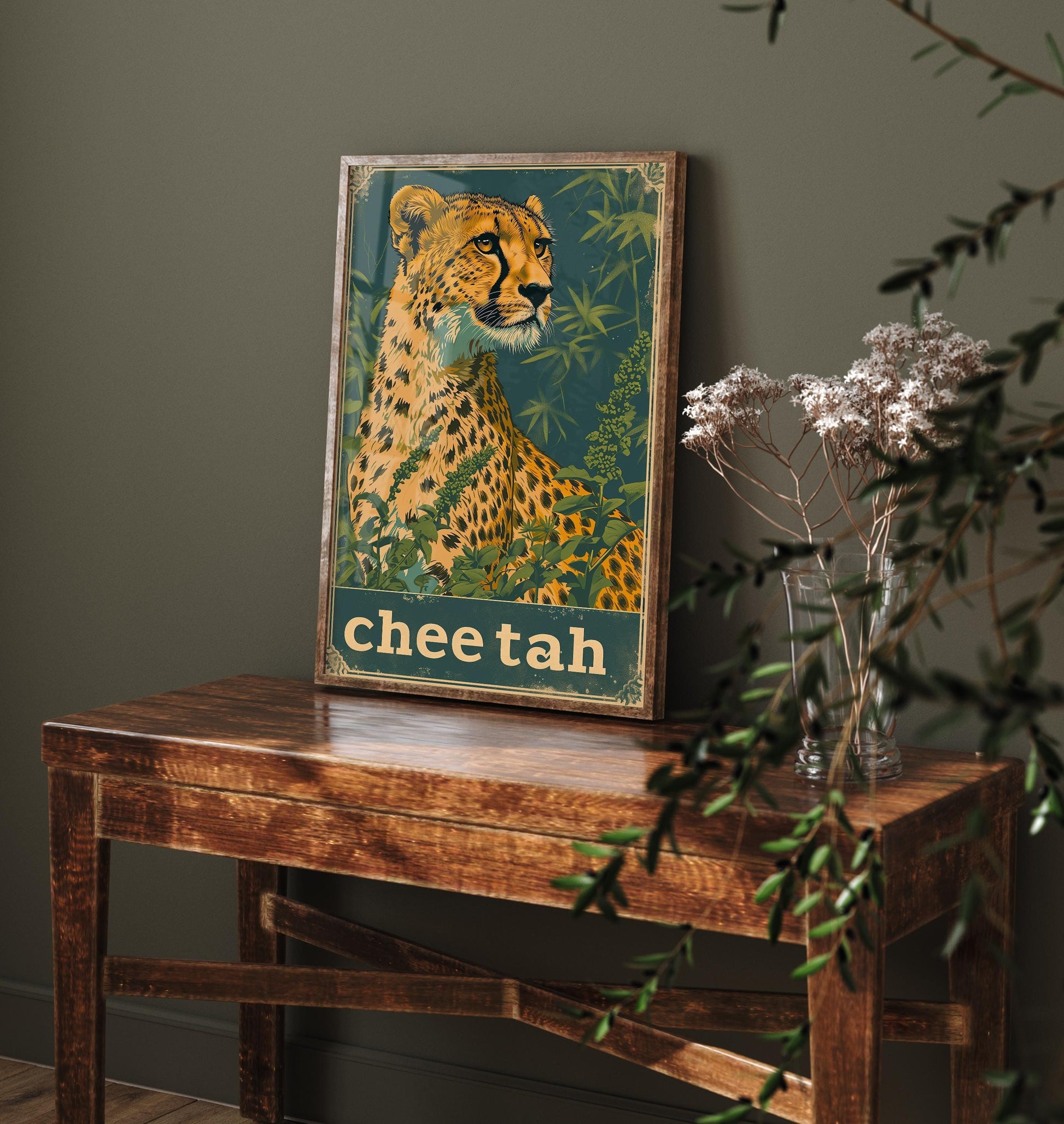 Cheetah Safari Big Cat Poster - Art Print, Illustration, Painting, Nature Wildlife, Leopard, Décor Wall Giclee