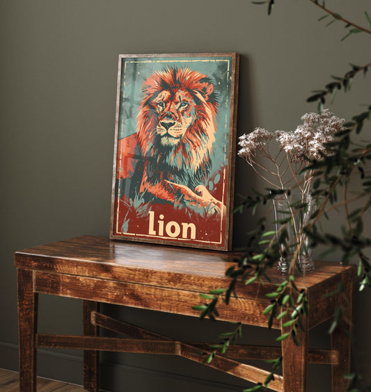 Lion Safari Big Cat Poster - Art Print, Illustration, Painting, Nature Wildlife, Leopard, Décor Wall Giclee