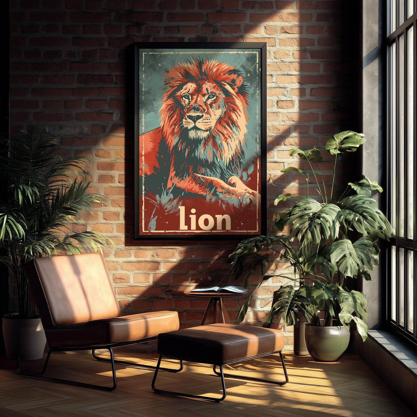 Lion Safari Big Cat Poster - Art Print, Illustration, Painting, Nature Wildlife, Leopard, Décor Wall Giclee