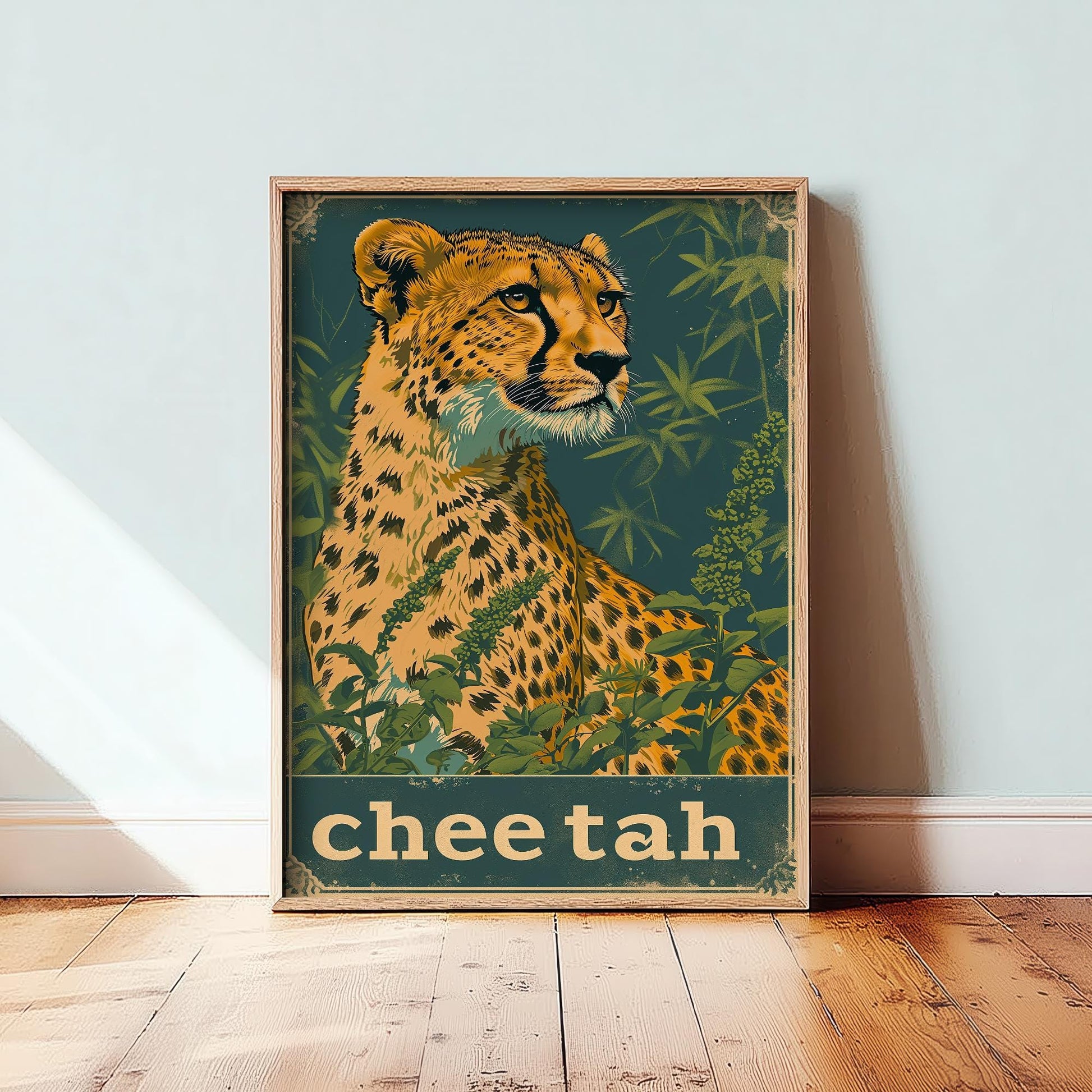 Cheetah Safari Big Cat Poster - Art Print, Illustration, Painting, Nature Wildlife, Leopard, Décor Wall Giclee