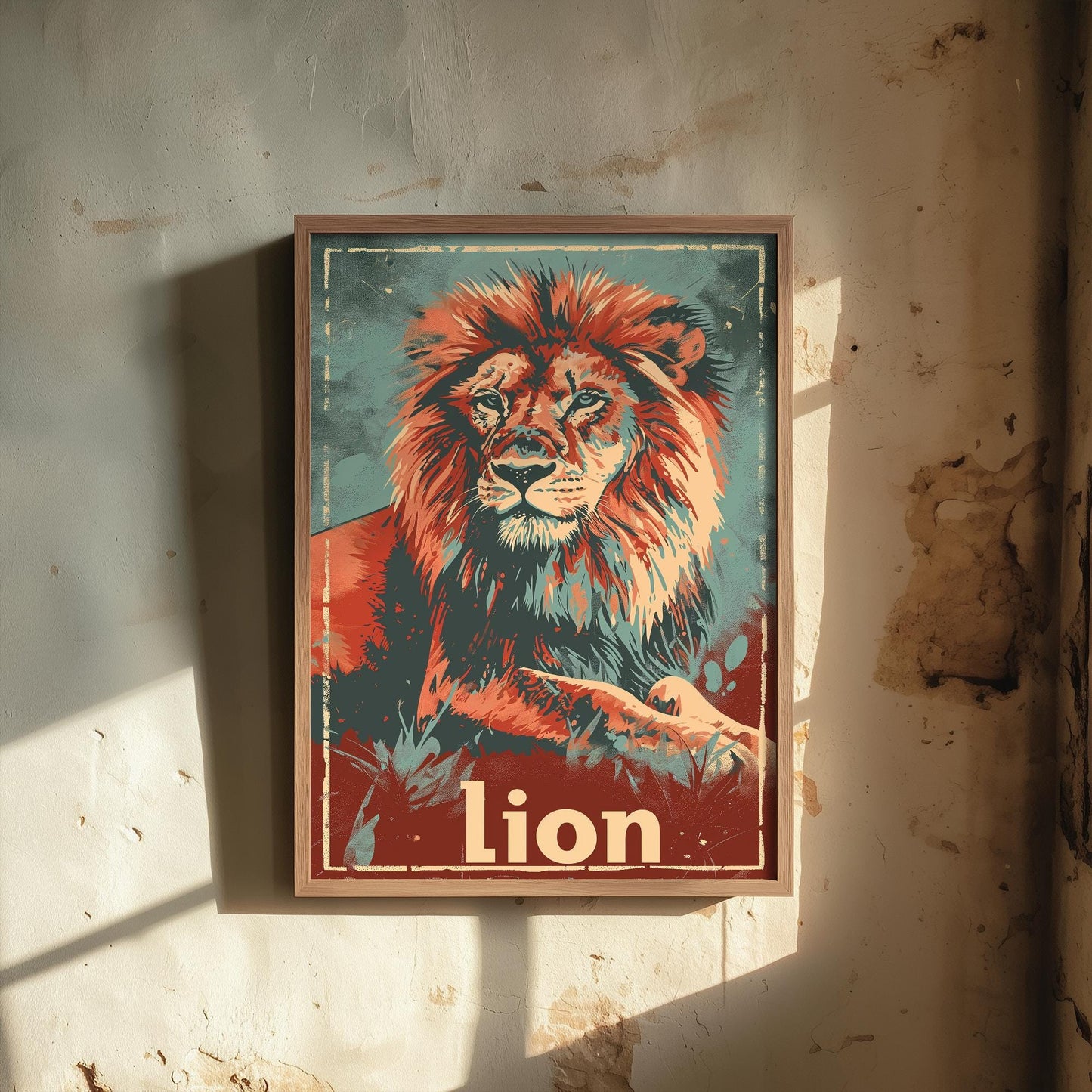 Lion Safari Big Cat Poster - Art Print, Illustration, Painting, Nature Wildlife, Leopard, Décor Wall Giclee