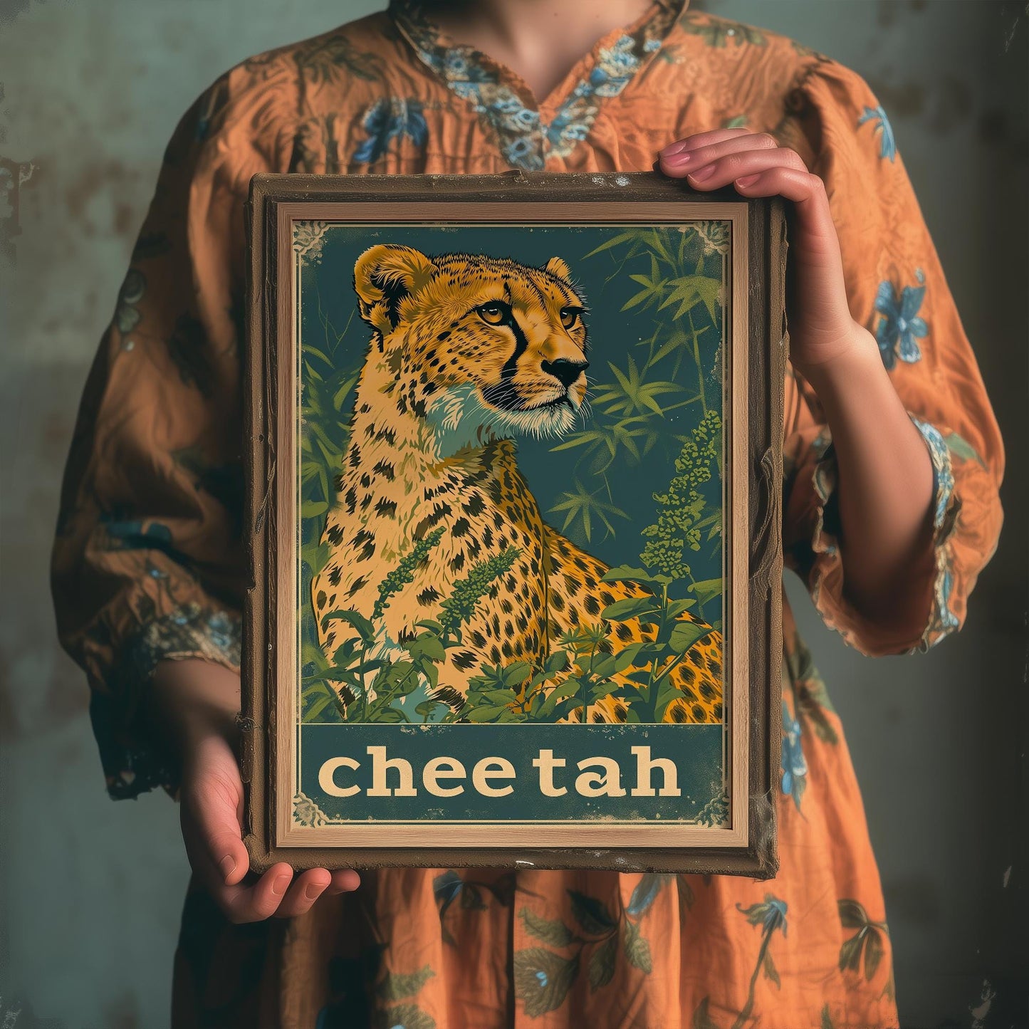 Cheetah Safari Big Cat Poster - Art Print, Illustration, Painting, Nature Wildlife, Leopard, Décor Wall Giclee