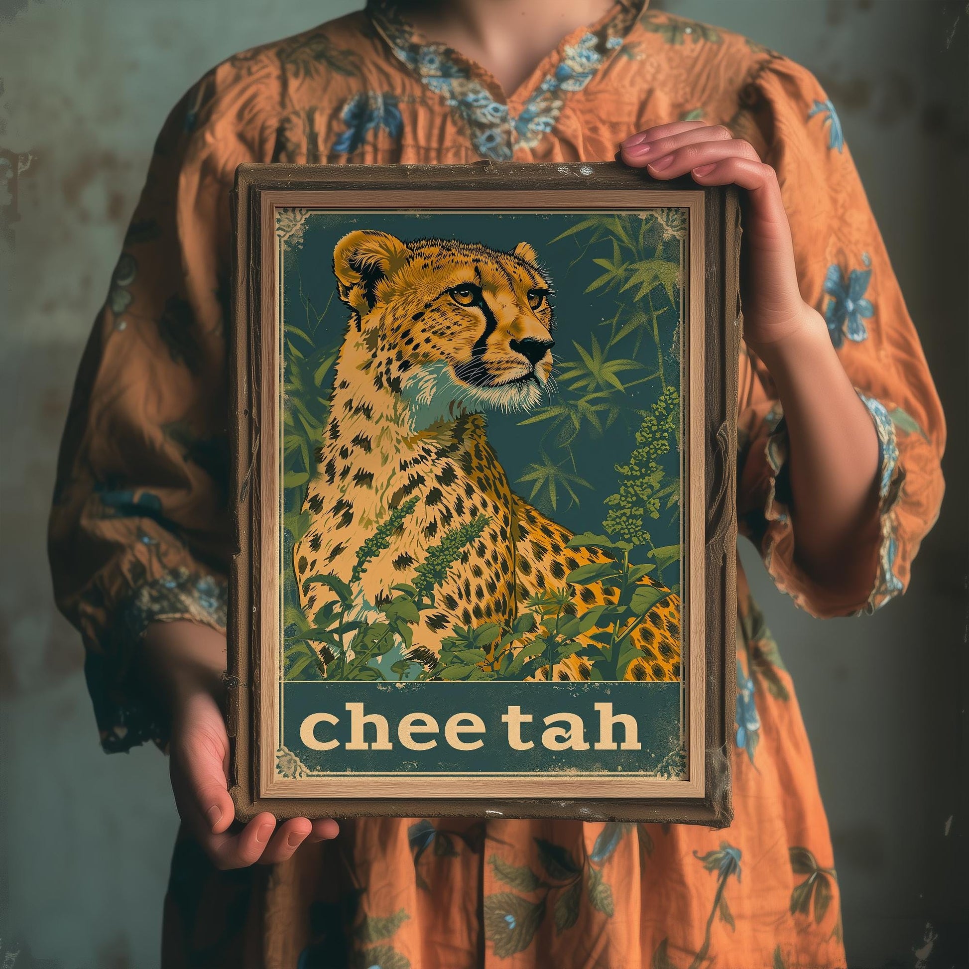 Cheetah Safari Big Cat Poster - Art Print, Illustration, Painting, Nature Wildlife, Leopard, Décor Wall Giclee