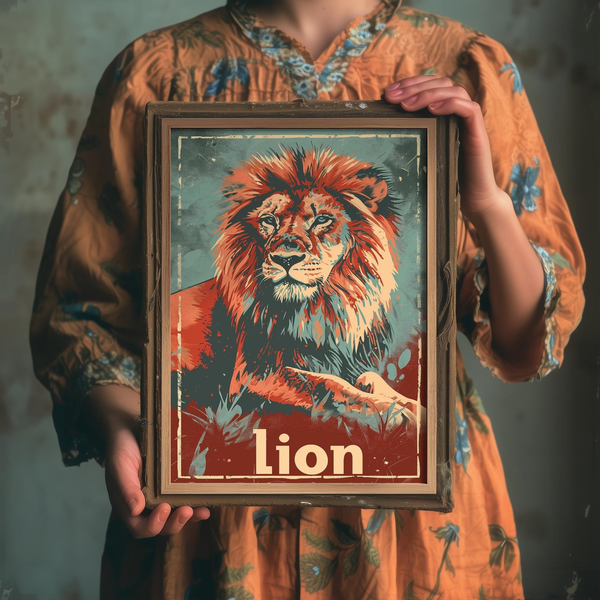 Lion Safari Big Cat Poster - Art Print, Illustration, Painting, Nature Wildlife, Leopard, Décor Wall Giclee