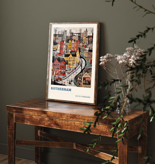 Rotherham Travel Poster - South Yorkshire, England Modern Art Print - Photo Painting Gift Visit Map