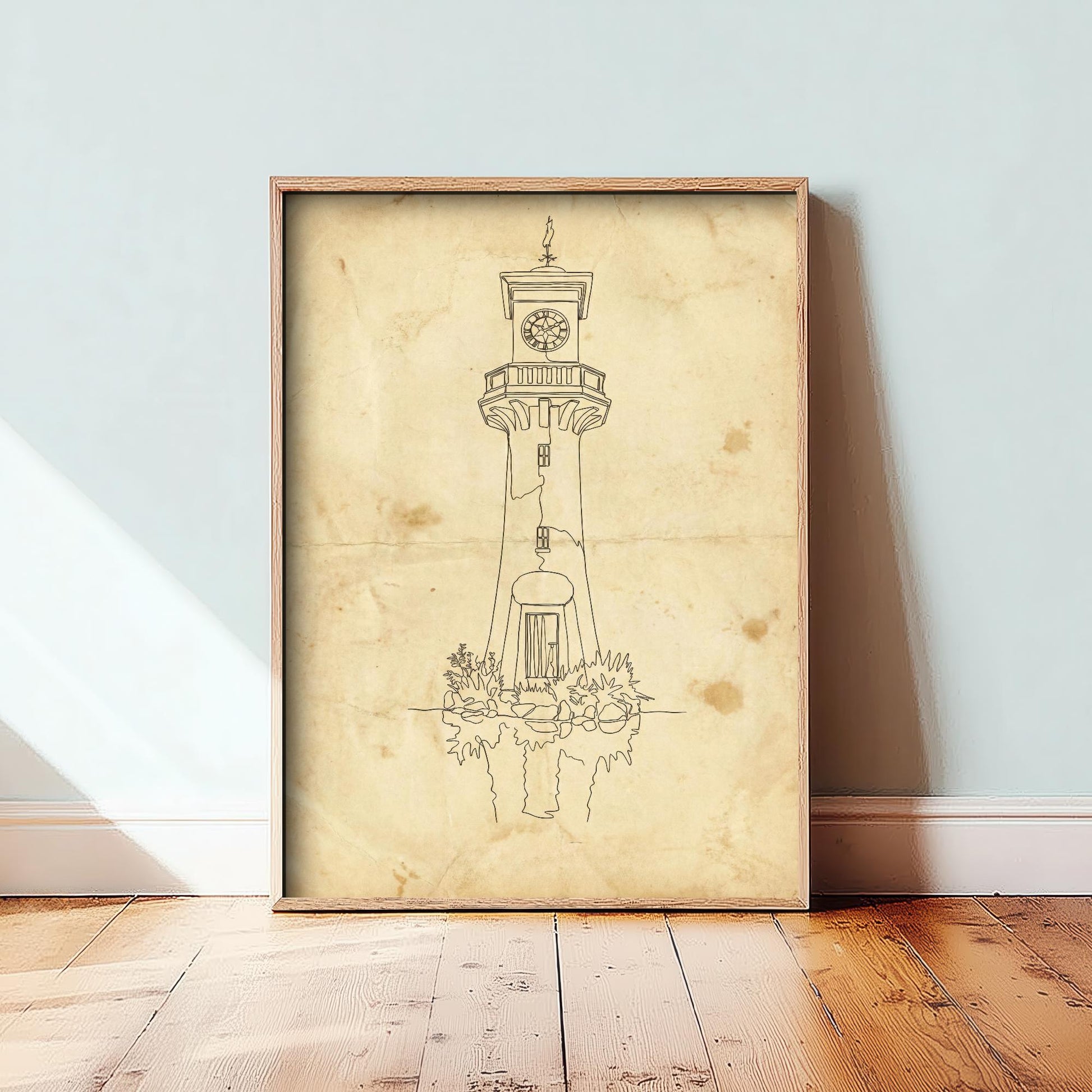 Roath Lighthouse Single Line Drawing - Cardiff Art Print - Scott Memorial Lighthouse Poster Grunge Gift Painting Wales