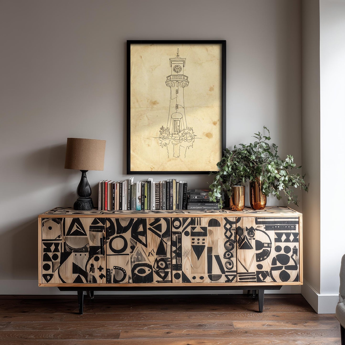 Roath Lighthouse Single Line Drawing - Cardiff Art Print - Scott Memorial Lighthouse Poster Grunge Gift Painting Wales