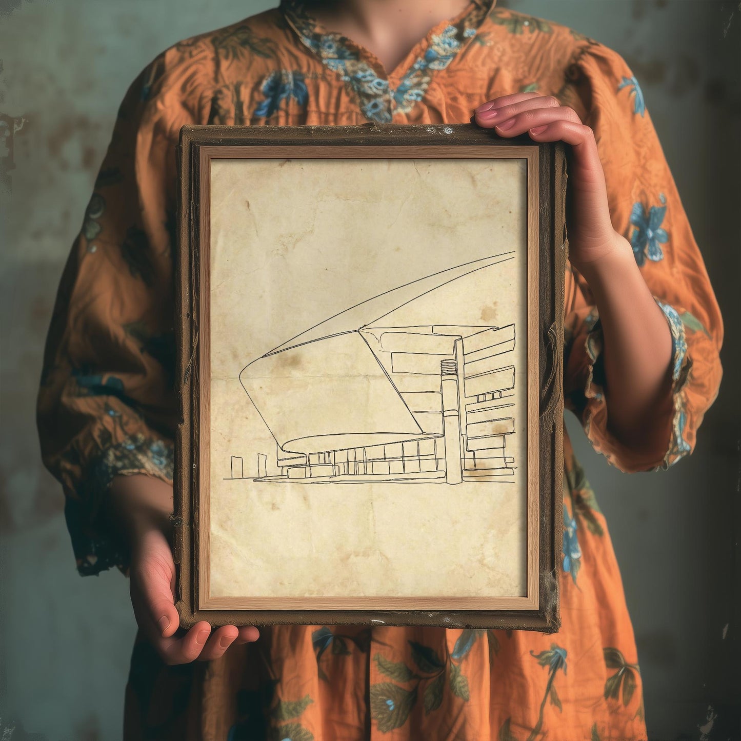 Wales Millenium Centre Single Line Drawing - Cardiff Art Print - Cardiff Bay Theatre Poster Grunge Gift Painting Wales