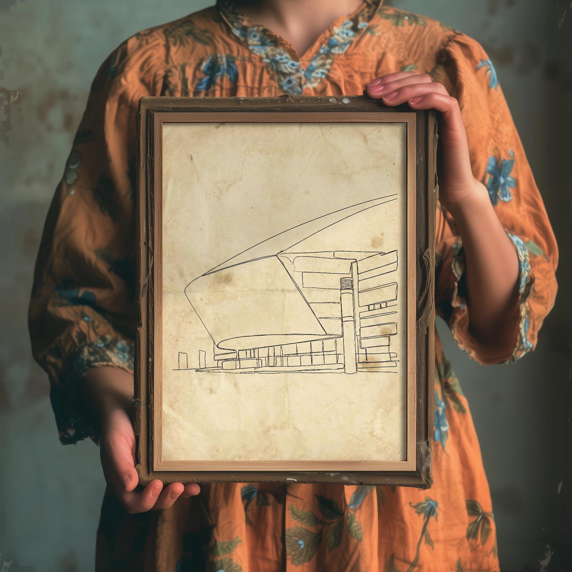 Wales Millenium Centre Single Line Drawing - Cardiff Art Print - Cardiff Bay Theatre Poster Grunge Gift Painting Wales