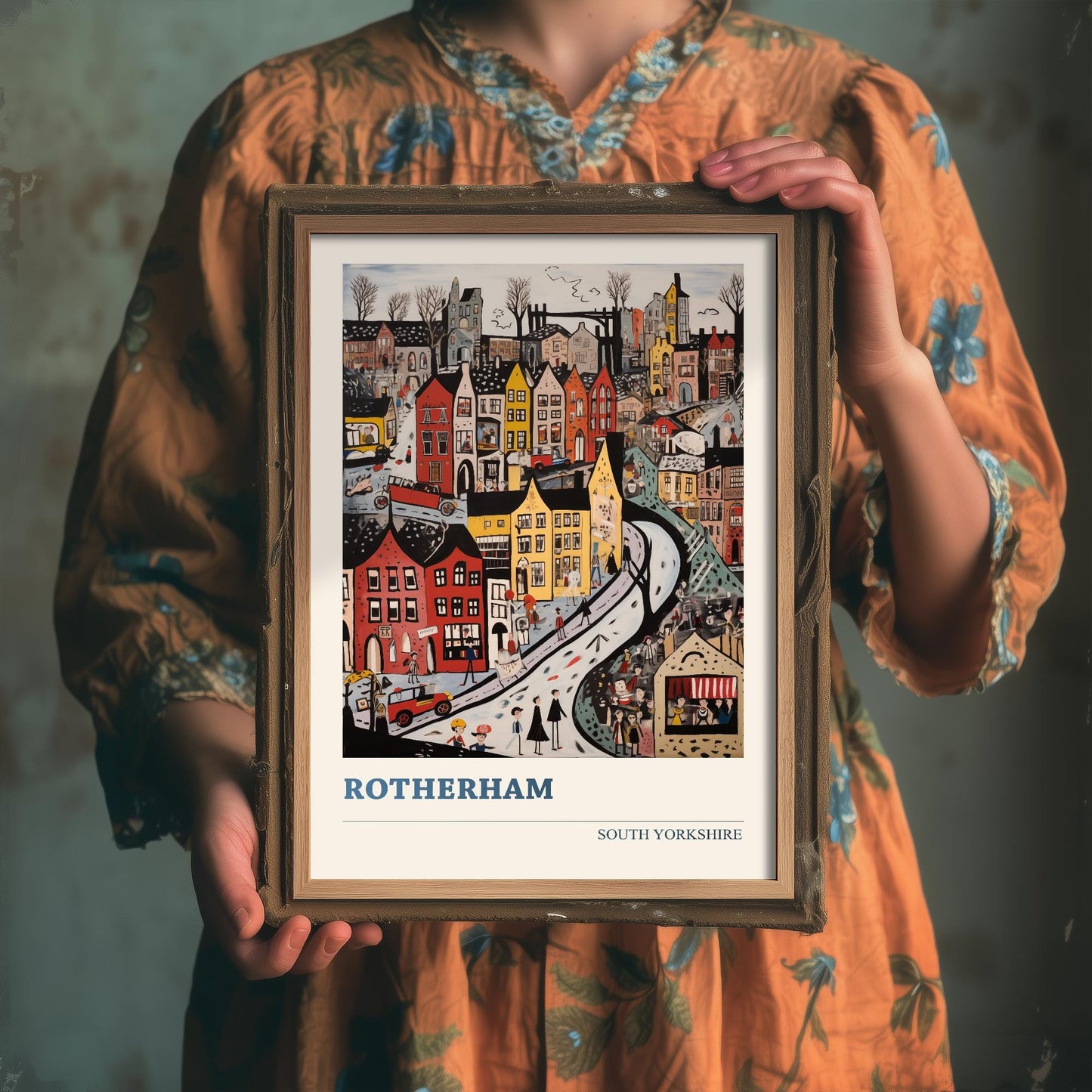 Rotherham Travel Poster - South Yorkshire, England Modern Art Print - Photo Painting Gift Visit Map
