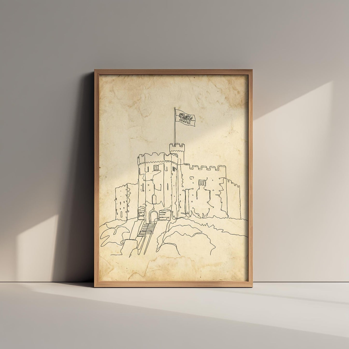 Cardiff Castle Single Line Drawing - Wales Art Print - Poster Grunge Gift Painting