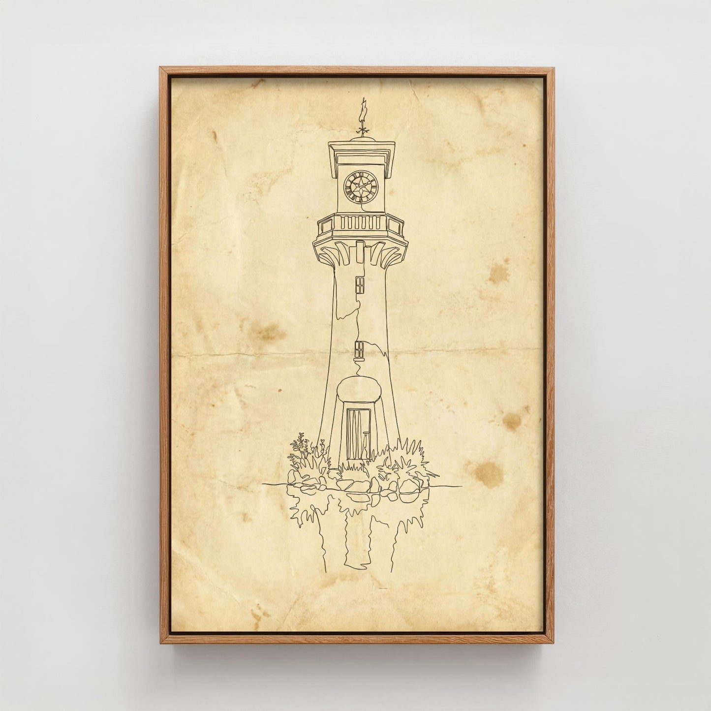 Roath Lighthouse Single Line Drawing - Cardiff Art Print - Scott Memorial Lighthouse Poster Grunge Gift Painting Wales