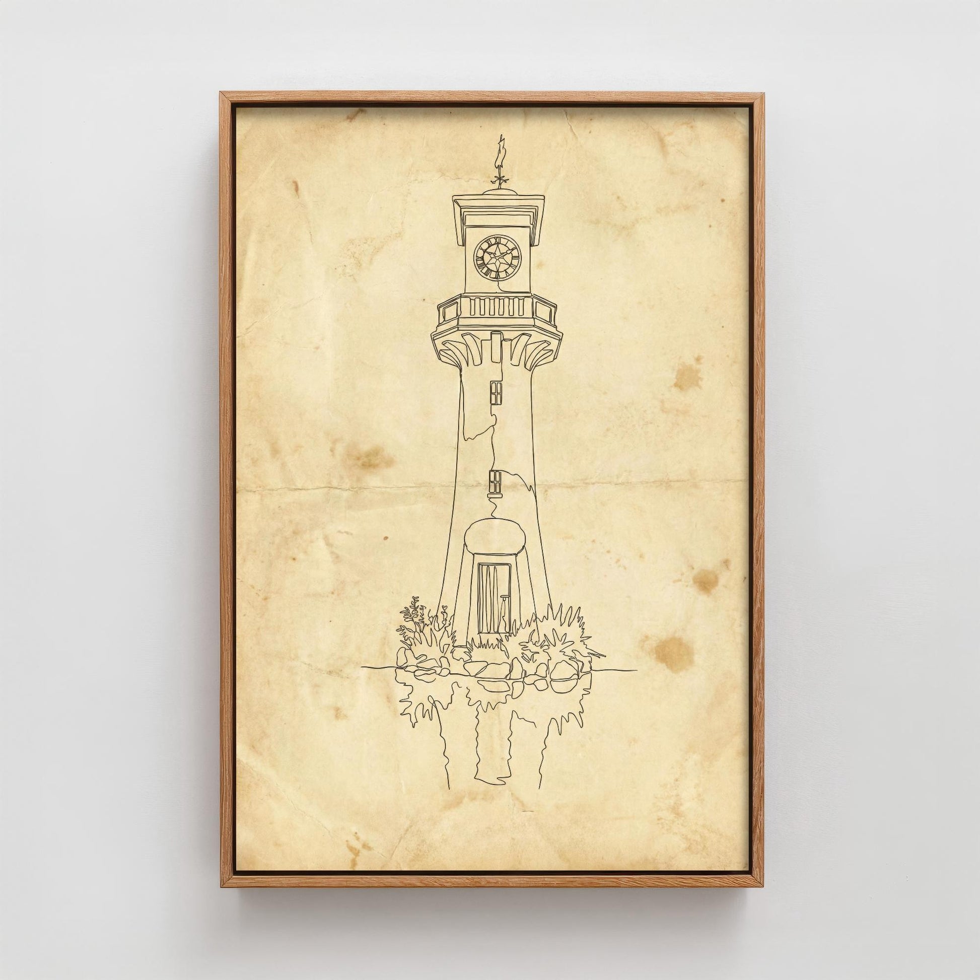 Roath Lighthouse Single Line Drawing - Cardiff Art Print - Scott Memorial Lighthouse Poster Grunge Gift Painting Wales
