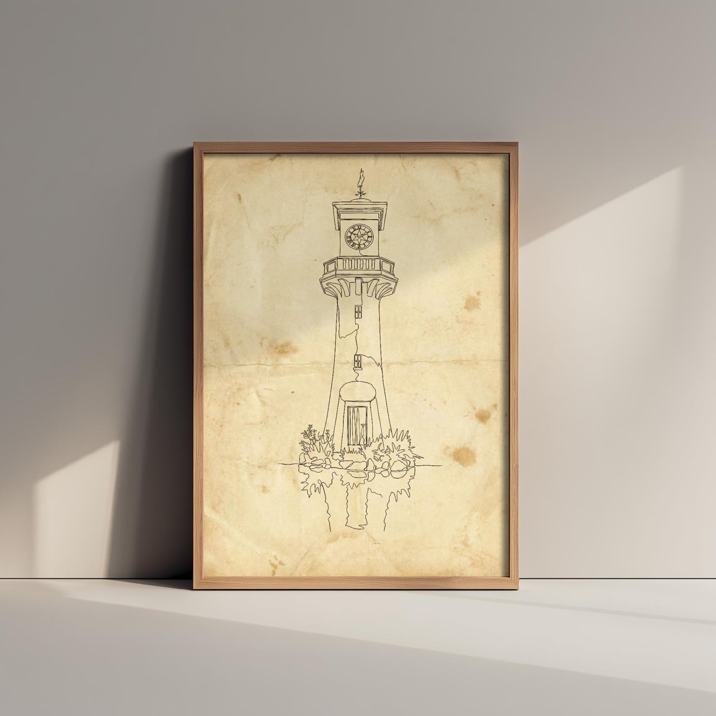 Roath Lighthouse Single Line Drawing - Cardiff Art Print - Scott Memorial Lighthouse Poster Grunge Gift Painting Wales