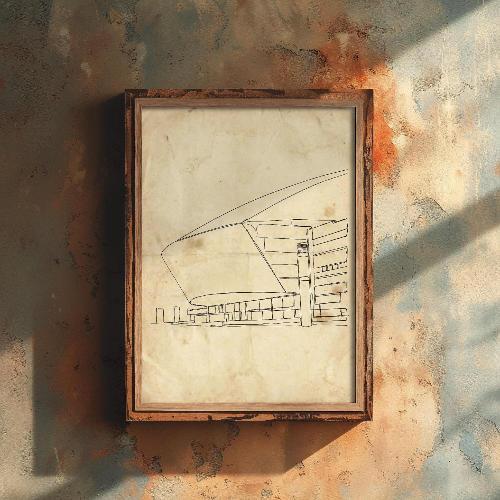 Wales Millenium Centre Single Line Drawing - Cardiff Art Print - Cardiff Bay Theatre Poster Grunge Gift Painting Wales