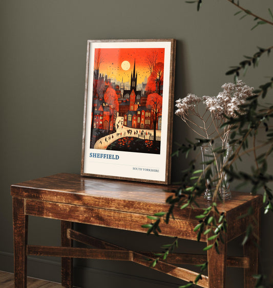 Sheffield Travel Poster - South Yorkshire, England Modern Art Print - Photo Painting Gift Visit Map