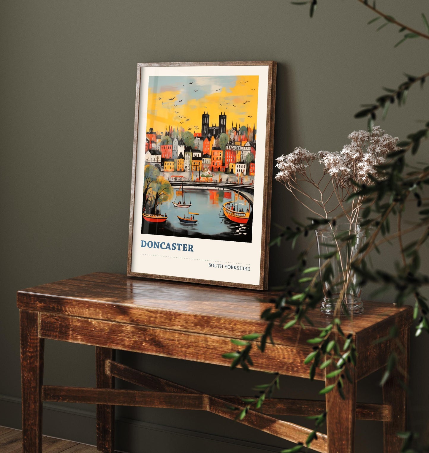 Doncaster Travel Poster - South Yorkshire, England Modern Art Print - Photo Painting Gift Visit Map