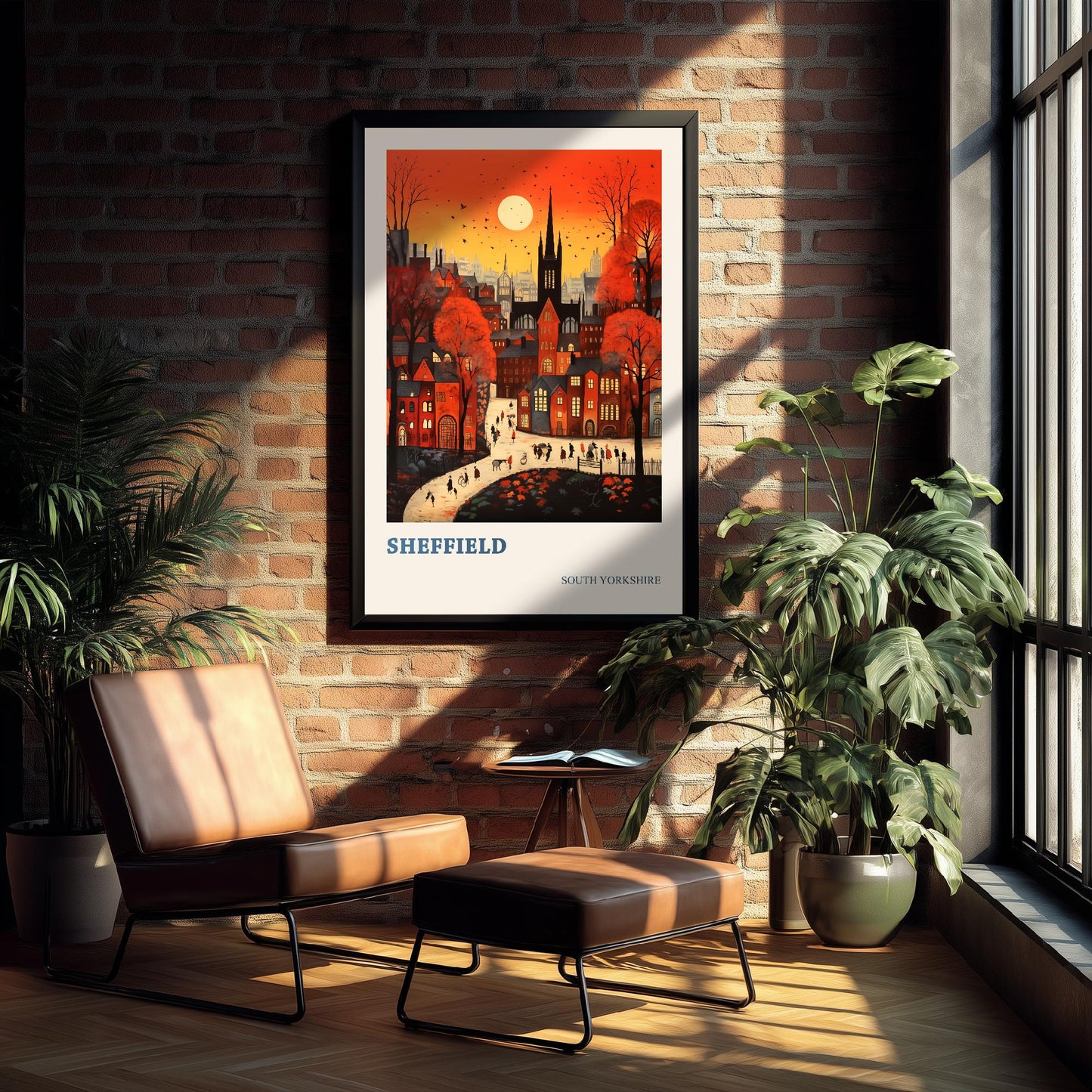 Sheffield Travel Poster - South Yorkshire, England Modern Art Print - Photo Painting Gift Visit Map