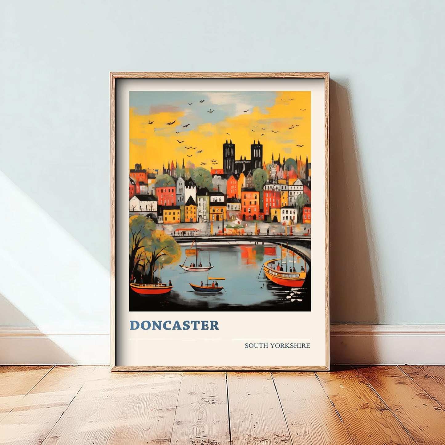 Doncaster Travel Poster - South Yorkshire, England Modern Art Print - Photo Painting Gift Visit Map