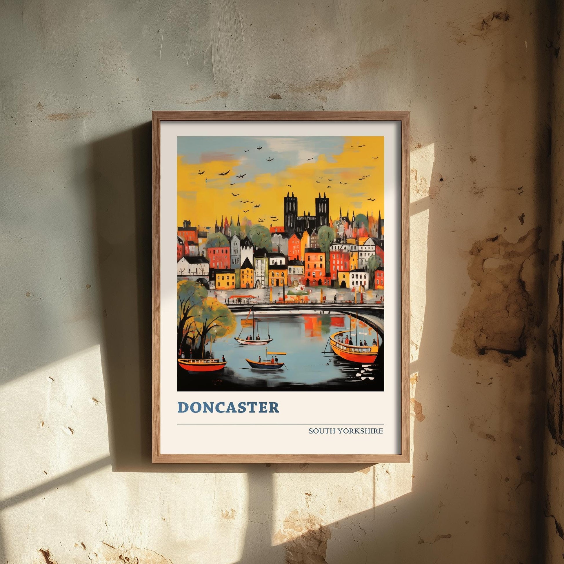 Doncaster Travel Poster - South Yorkshire, England Modern Art Print - Photo Painting Gift Visit Map