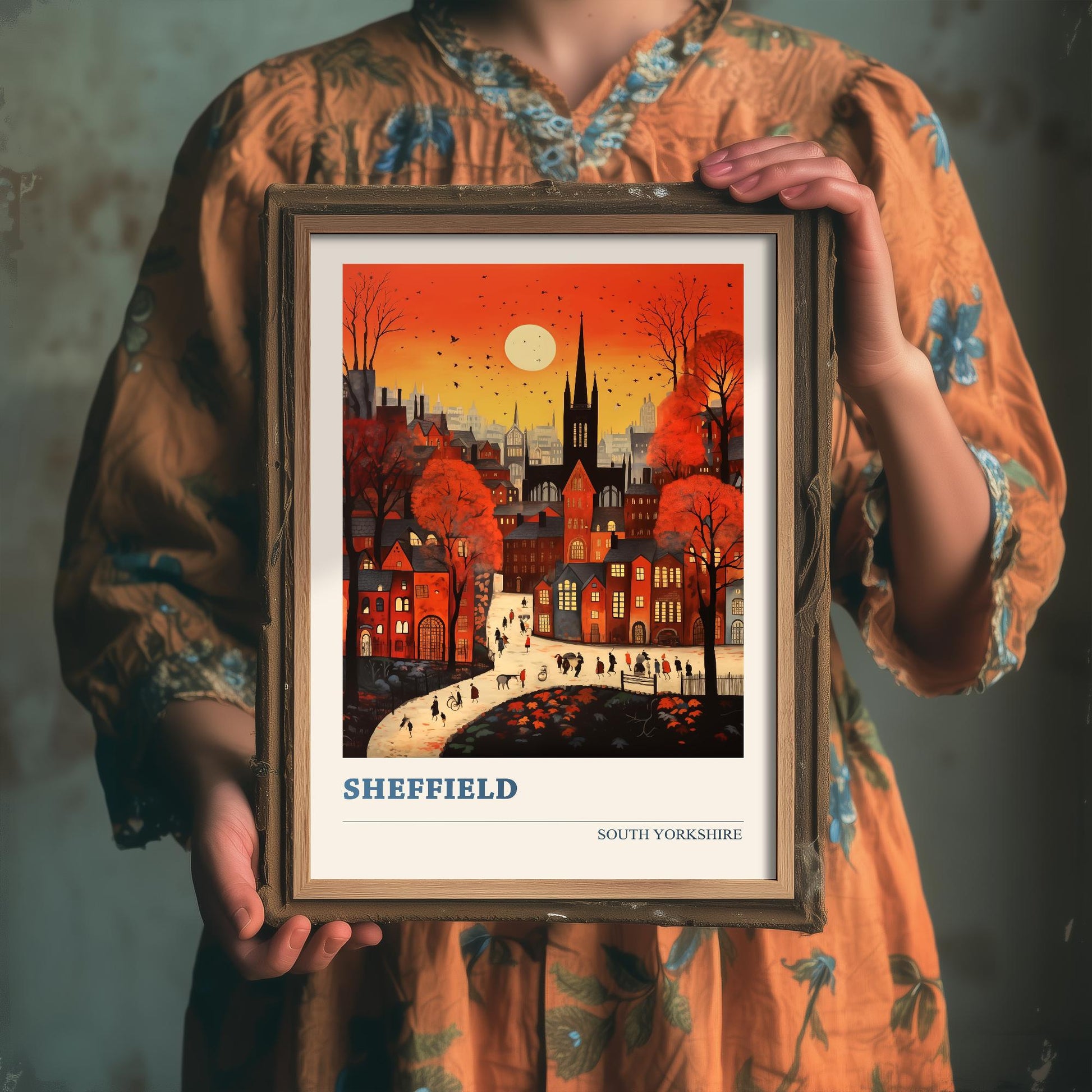 Sheffield Travel Poster - South Yorkshire, England Modern Art Print - Photo Painting Gift Visit Map