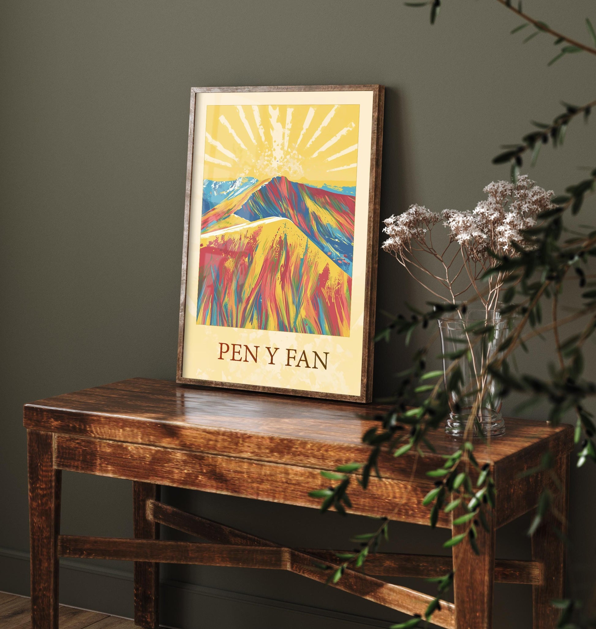 Pen y Fan Sunshine Mountain Poster - The Three Peaks of Wales Art Print - Painting - Wales Illustration Gift