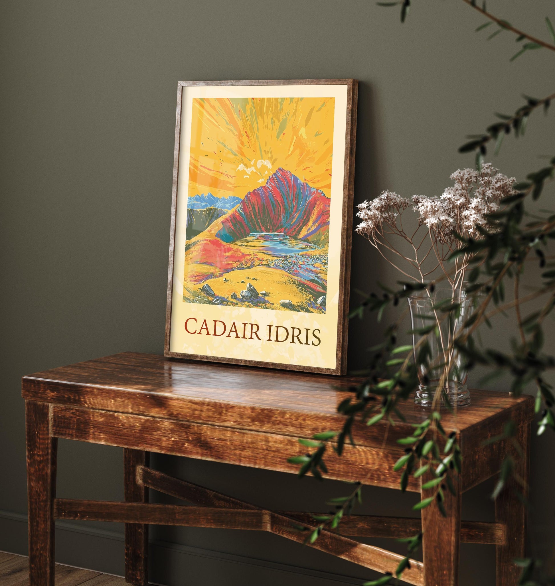 Cadair Idris Sunshine Mountain Poster - The Three Peaks of Wales Art Print - Painting - Wales Illustration Gift