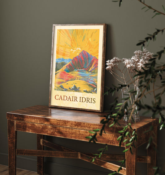 Cadair Idris Sunshine Mountain Poster - The Three Peaks of Wales Art Print - Painting - Wales Illustration Gift