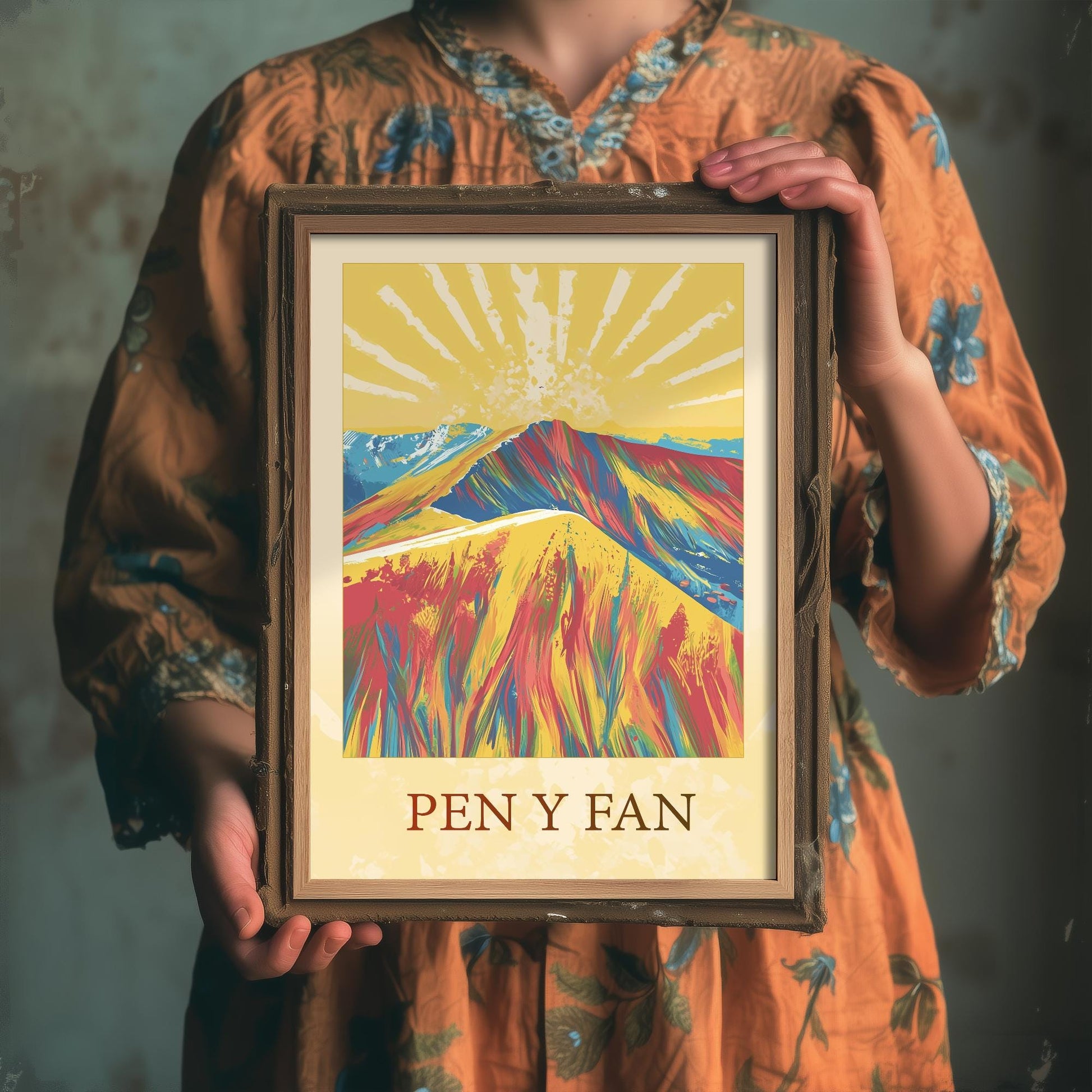 Pen y Fan Sunshine Mountain Poster - The Three Peaks of Wales Art Print - Painting - Wales Illustration Gift