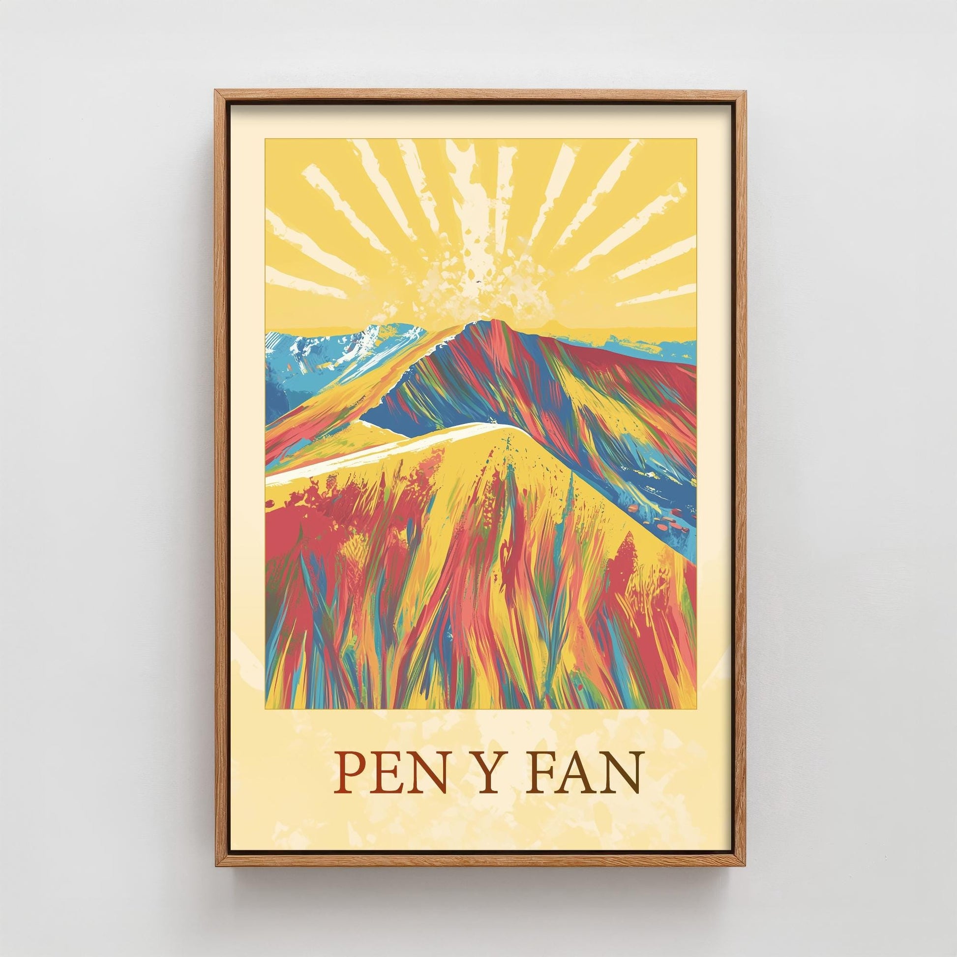 Pen y Fan Sunshine Mountain Poster - The Three Peaks of Wales Art Print - Painting - Wales Illustration Gift
