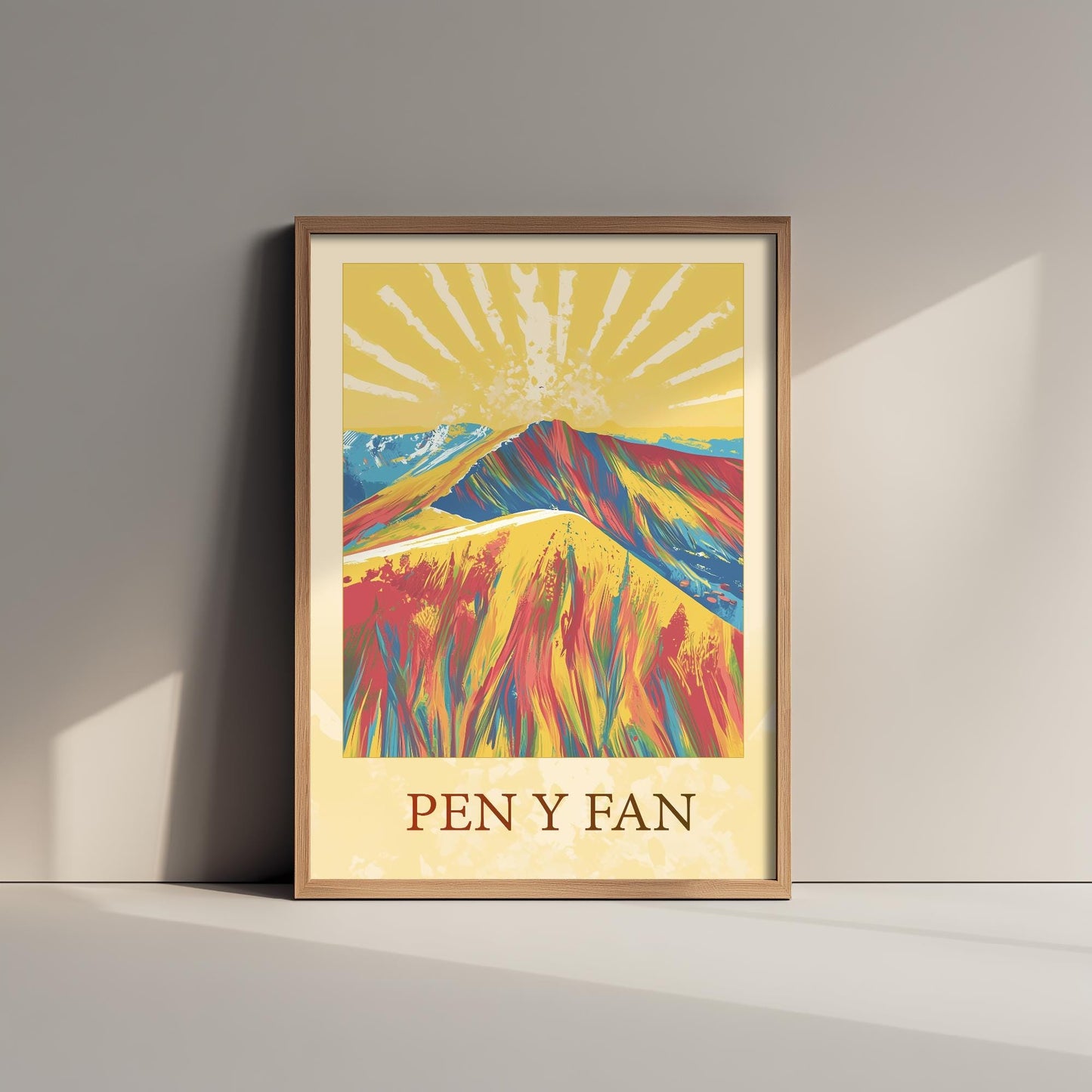 Pen y Fan Sunshine Mountain Poster - The Three Peaks of Wales Art Print - Painting - Wales Illustration Gift