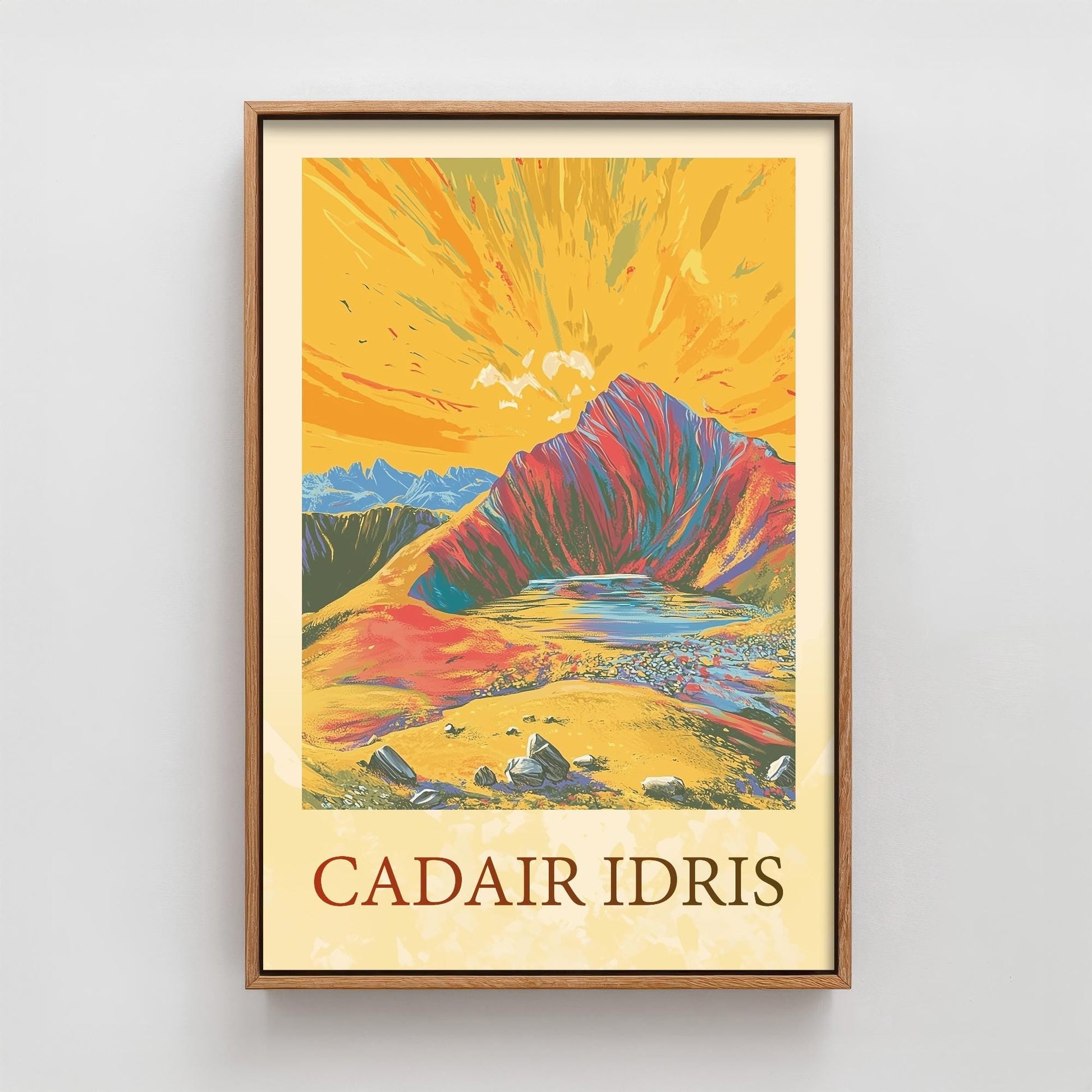 Cadair Idris Sunshine Mountain Poster - The Three Peaks of Wales Art Print - Painting - Wales Illustration Gift