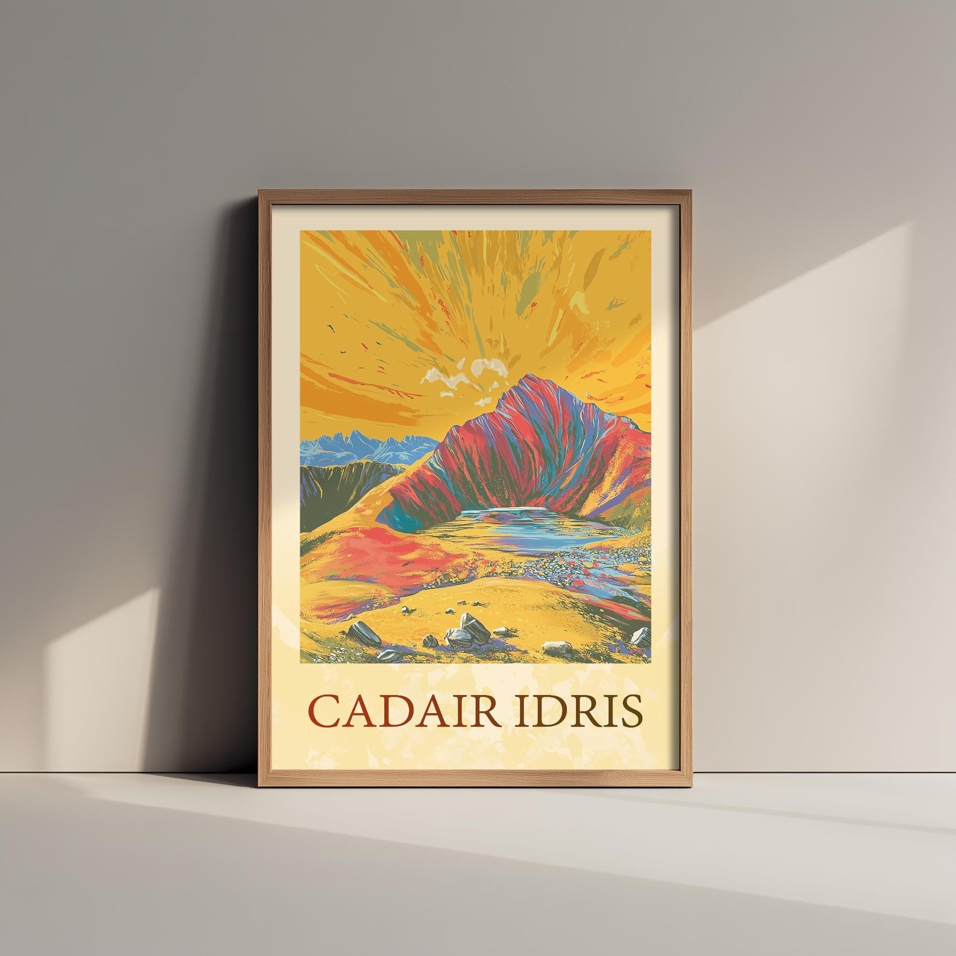 Cadair Idris Sunshine Mountain Poster - The Three Peaks of Wales Art Print - Painting - Wales Illustration Gift