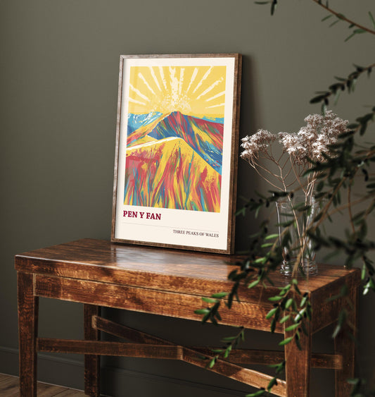 Pen y Fan Peaks of Wales Travel Poster V5 - Sunshine Edition - Art Print Painting Illustration