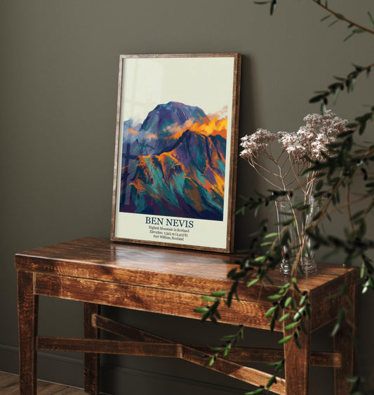Ben Nevis Peaks of Britain Travel Poster - Mountain Art Print - Painting Golden Dust