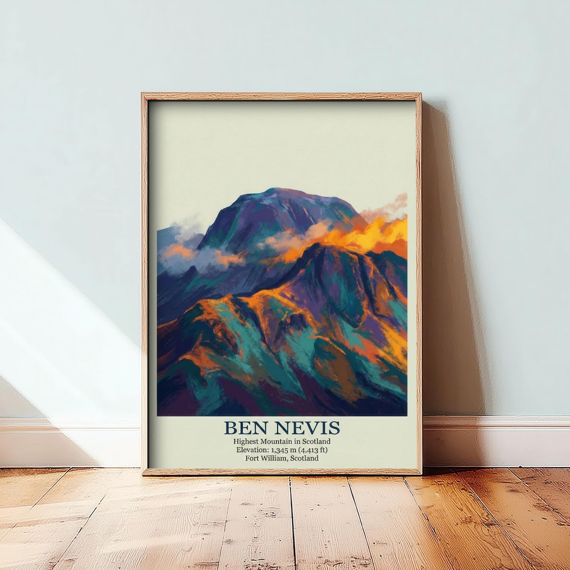 Ben Nevis Peaks of Britain Travel Poster - Mountain Art Print - Painting Golden Dust