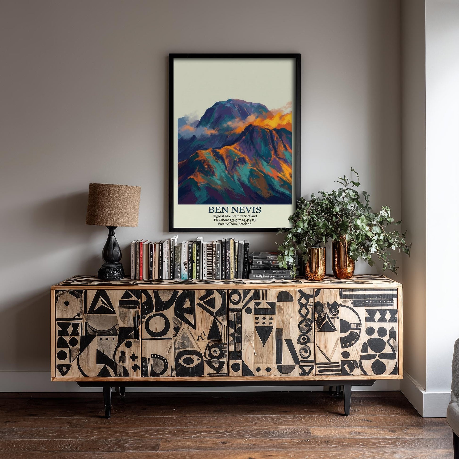 Ben Nevis Peaks of Britain Travel Poster - Mountain Art Print - Painting Golden Dust