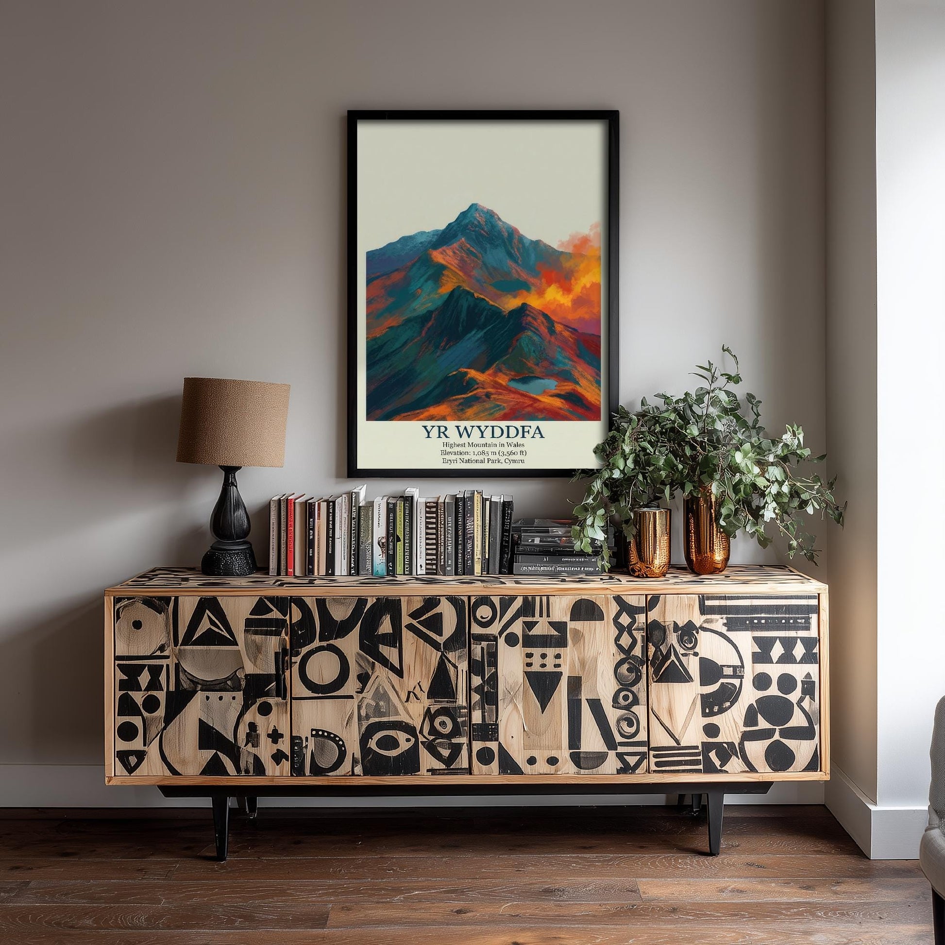 Yr Wyddfa Peaks of Britain Travel Poster - Mountain Art Print - Painting Golden Dust