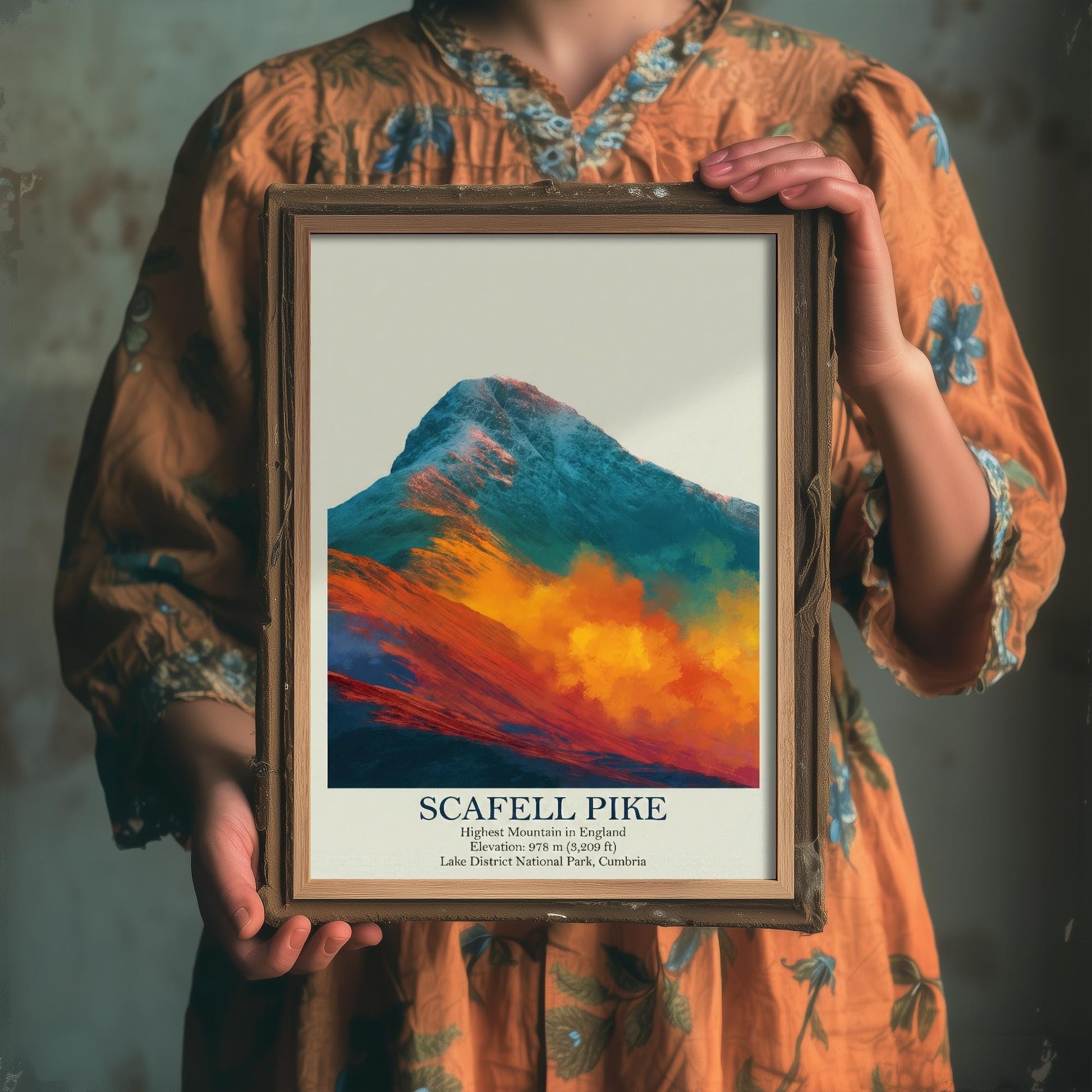 Scafell Pike Peaks of Britain Travel Poster - Mountain Art Print - Painting Golden Dust