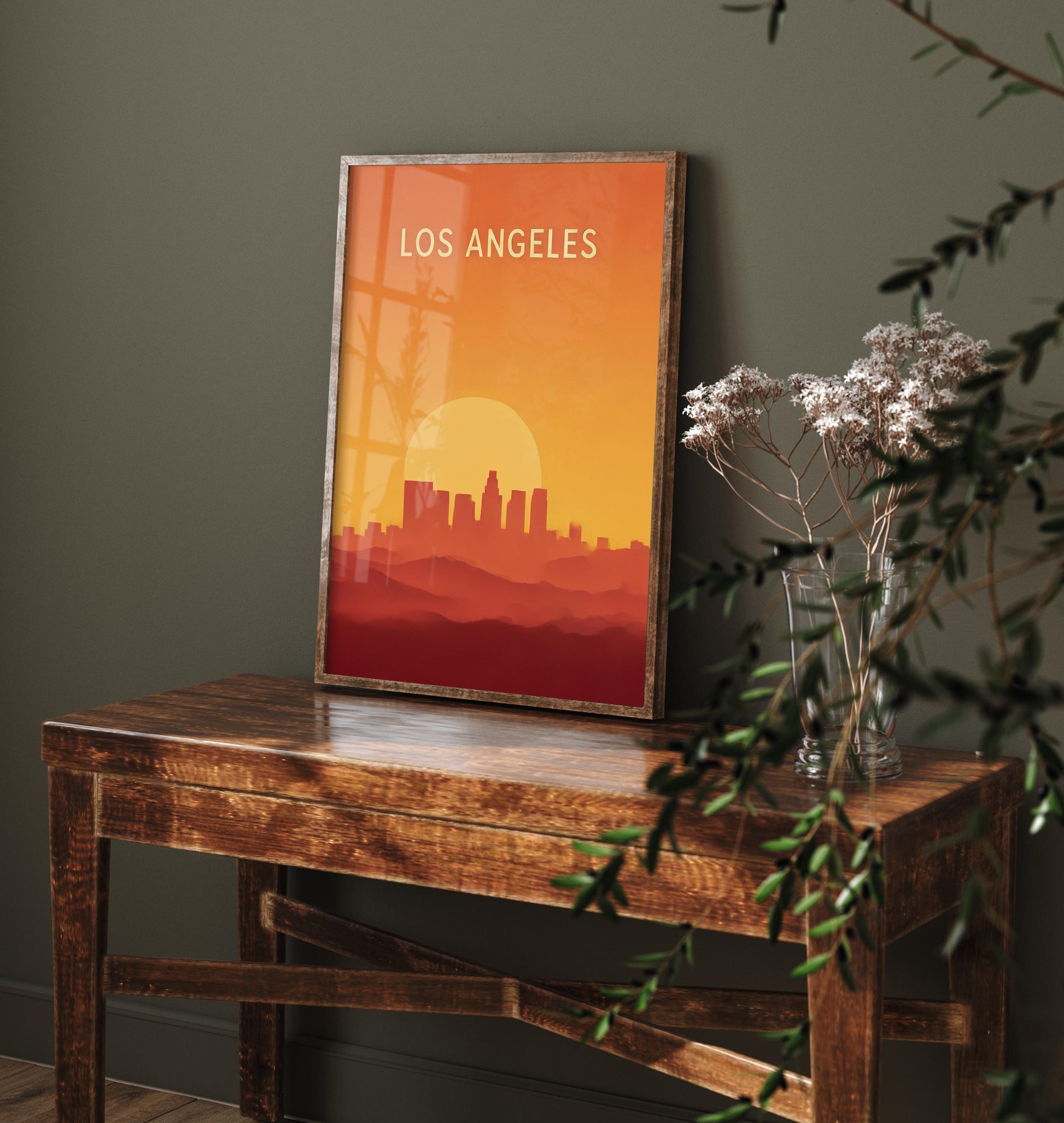 Los Angeles Minimalist Skyline Poster - Modern Travel Art Print - Painting Gift Map Retro