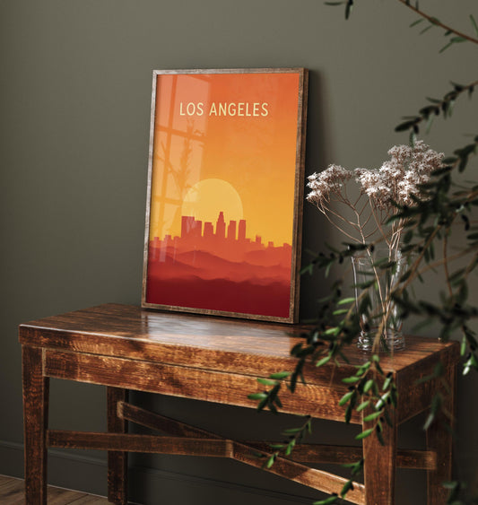 Los Angeles Minimalist Skyline Poster - Modern Travel Art Print - Painting Gift Map Retro