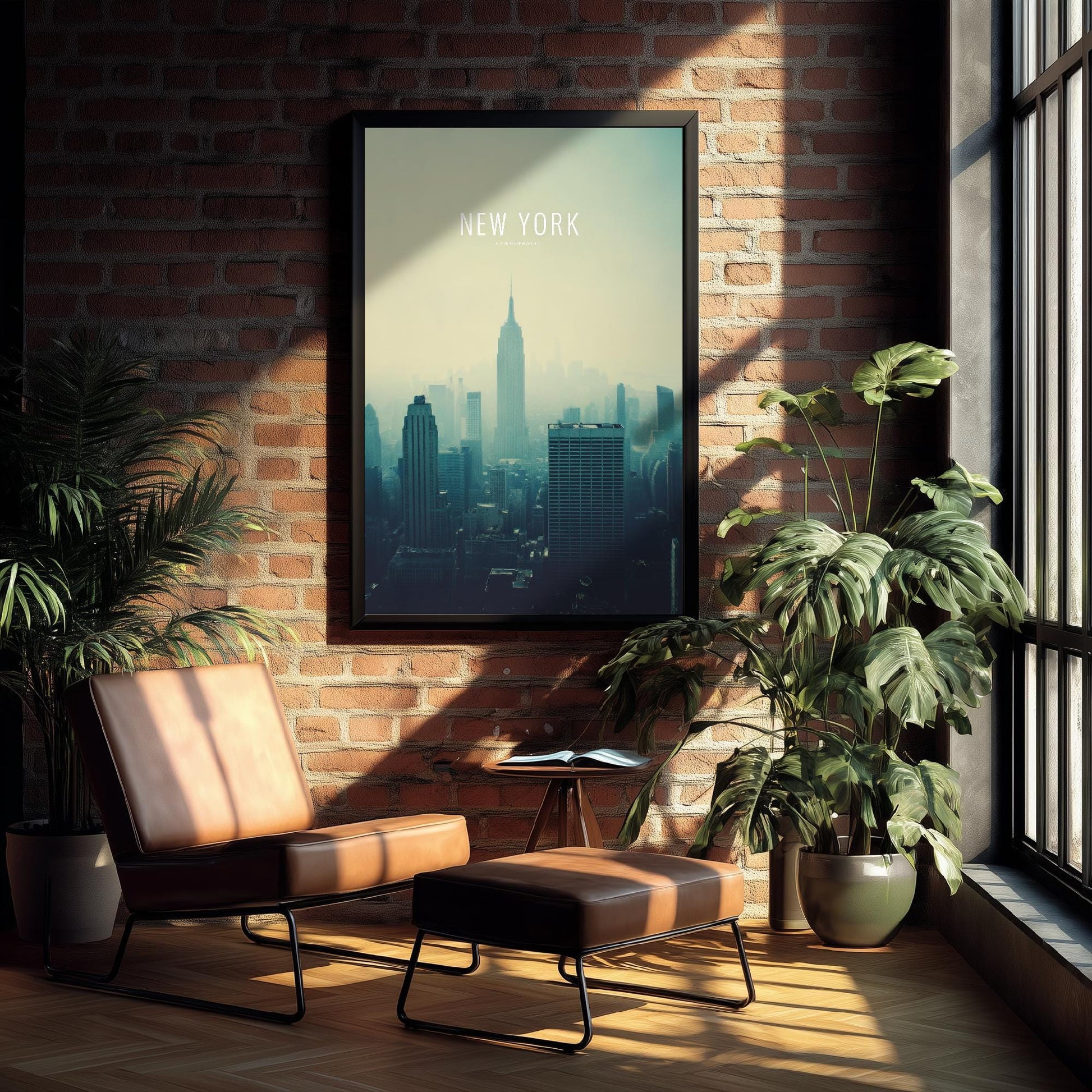 New York Minimalist Skyline Poster - Modern Travel Art Print - Painting Gift Map Retro