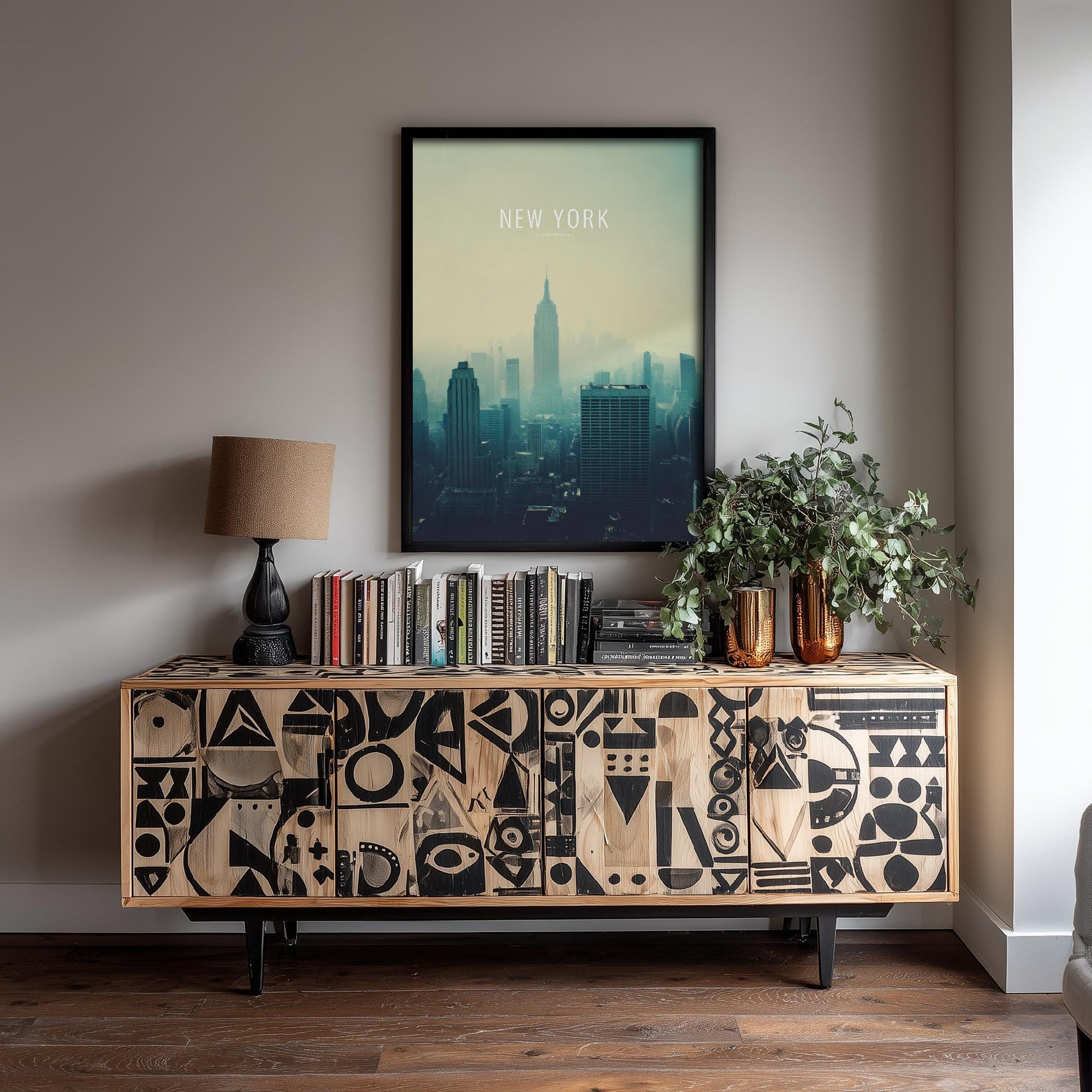 New York Minimalist Skyline Poster - Modern Travel Art Print - Painting Gift Map Retro
