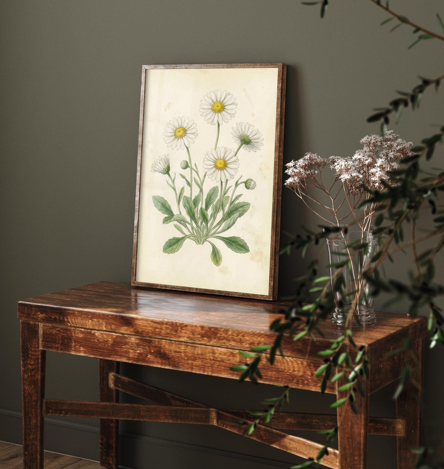 Daisy Vintage Flower Print - Floral Plants - Painting Photo Poster Wall Art Gift Bouquet Botanical