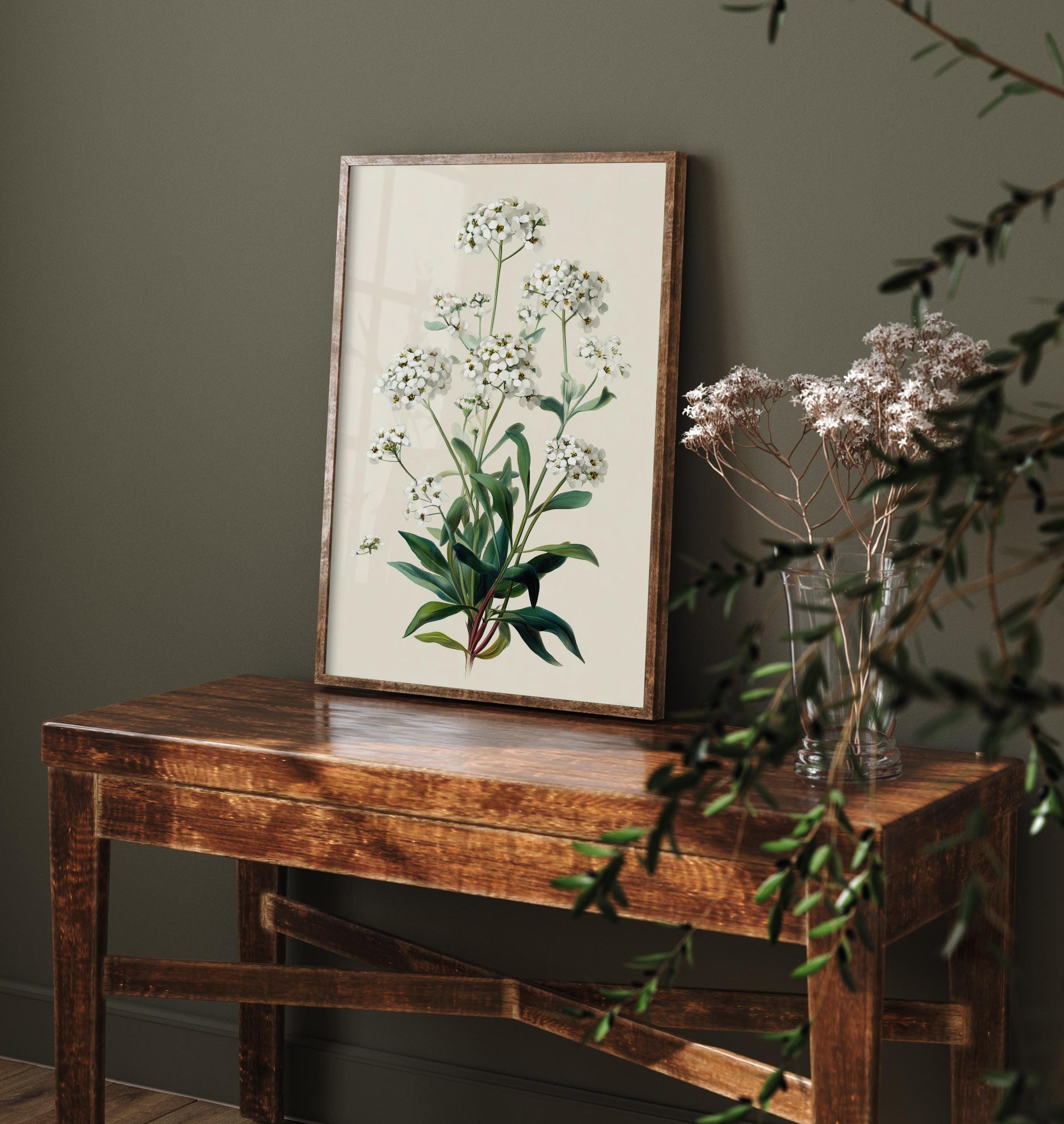 Vintage Botanical Print, Orange Sweet Alyssum Cosmos Painting, Sage Green Heritage Wall Art, Modern Floral Poster V1 2/3