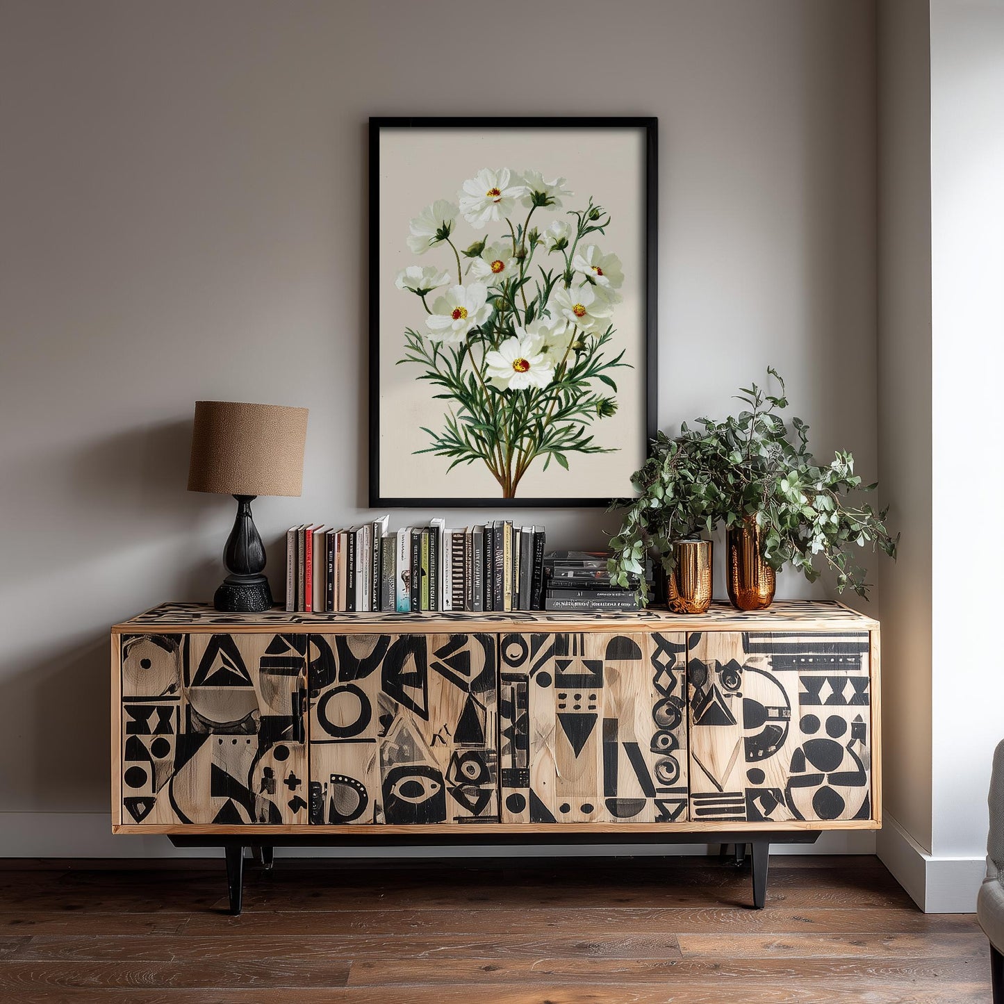 Vintage Botanical Print, Orange Sweet Alyssum Cosmos Painting, Sage Green Heritage Wall Art, Modern Floral Poster V1 3/3