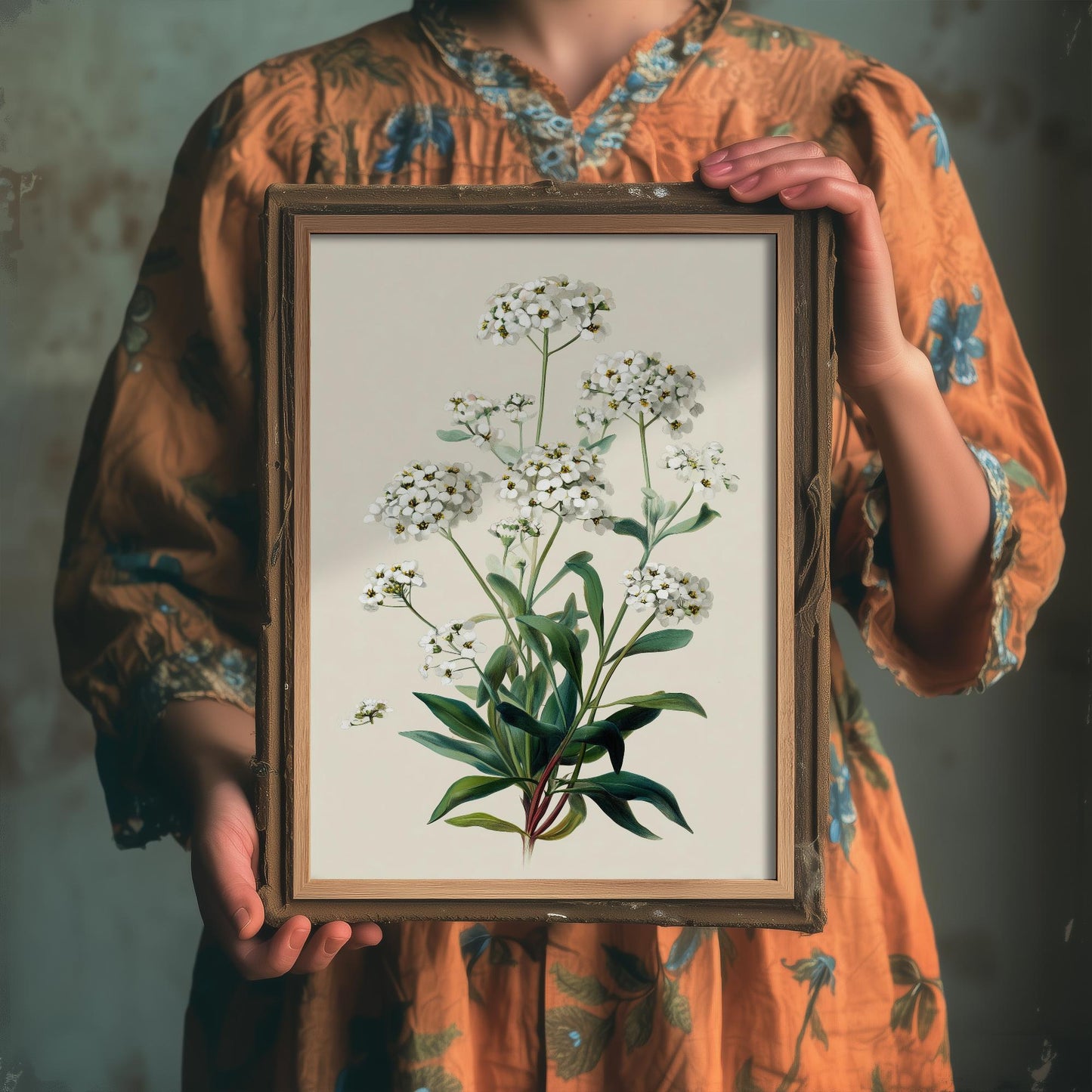 Vintage Botanical Print, Orange Sweet Alyssum Cosmos Painting, Sage Green Heritage Wall Art, Modern Floral Poster V1 2/3