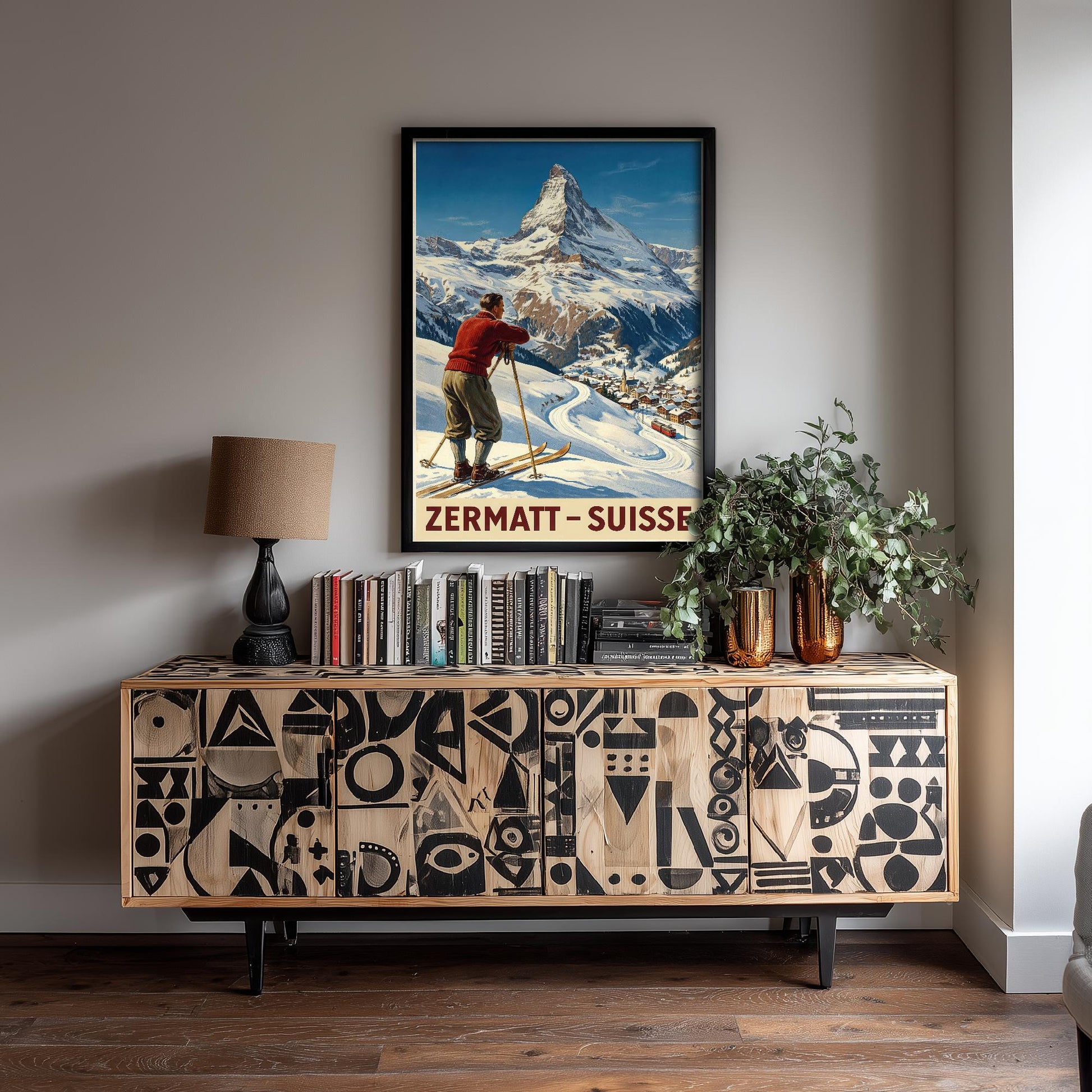 Zermatt Vintage Alpine Skiing Poster - Art Print - Winter Painting Ski Gift Mont Blanc