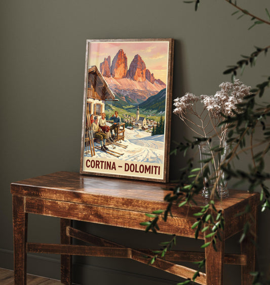 Cortina D'Ampezzo Vintage Alpine Skiing Poster - Art Print - Winter Painting Ski Gift Mont Blanc