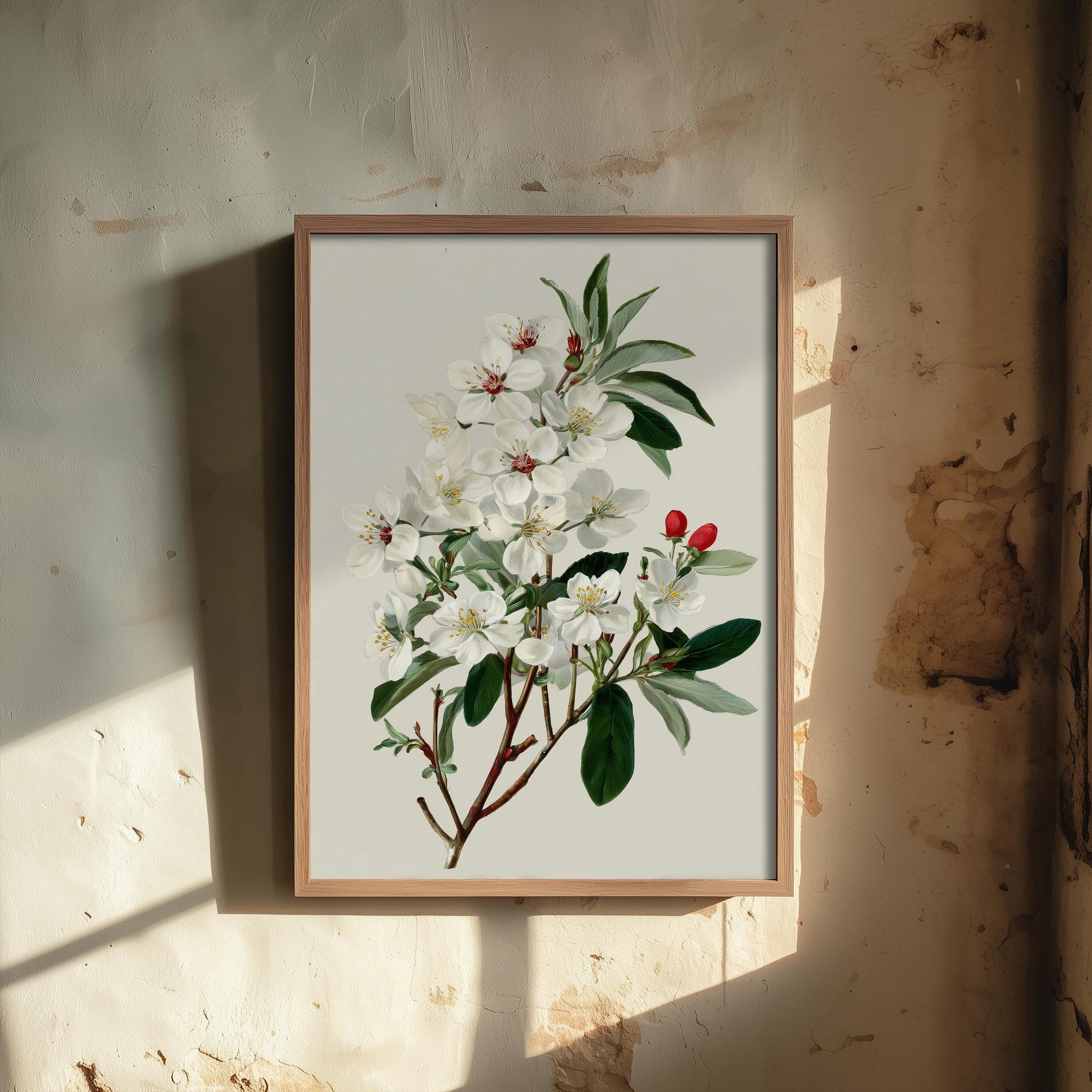 Vintage Plum Blossom Art Print, Green Poster Painting, Red Berry Heritage Wall Art 2026 V2 1/3